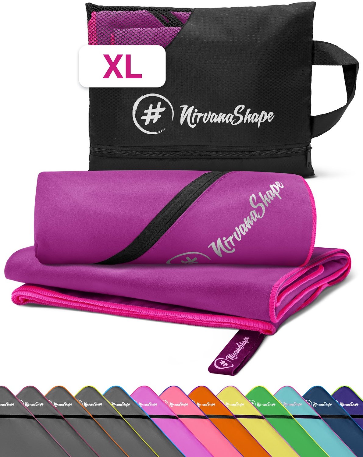 NirvanaShape - microvezel handdoek - strandlaken en badlaken - sneldrogend en absorberend - sporthanddoek met slimme hoekzak - XL 200 x 100 cm - Roze / Roze Rand
