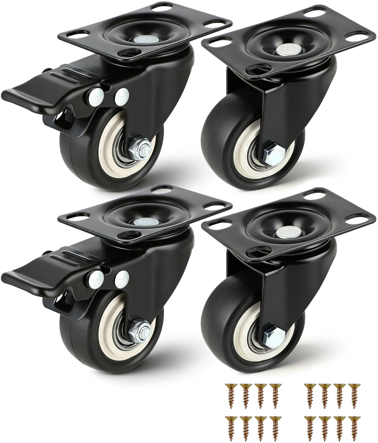 Zwenkwielen 50 mm - voor zware belasting met rem - set van 4 - ideaal voor meubels - Vemera