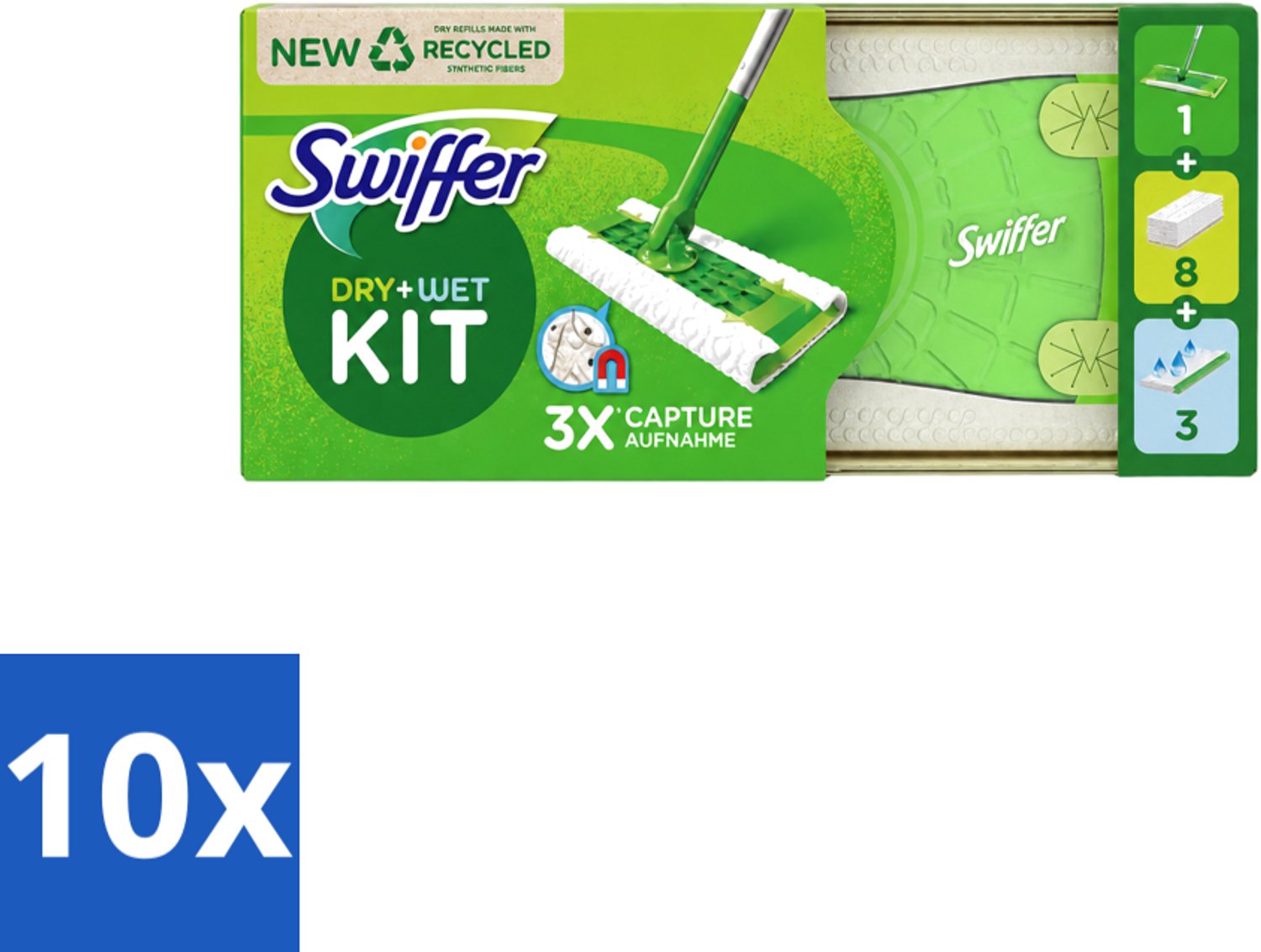 10 x Swiffer – Vloerreiniger – Starterkit – 1 dweil + 8 droge & 3 vochtige doekjes - Voordeelverpakking - 10 stuks
