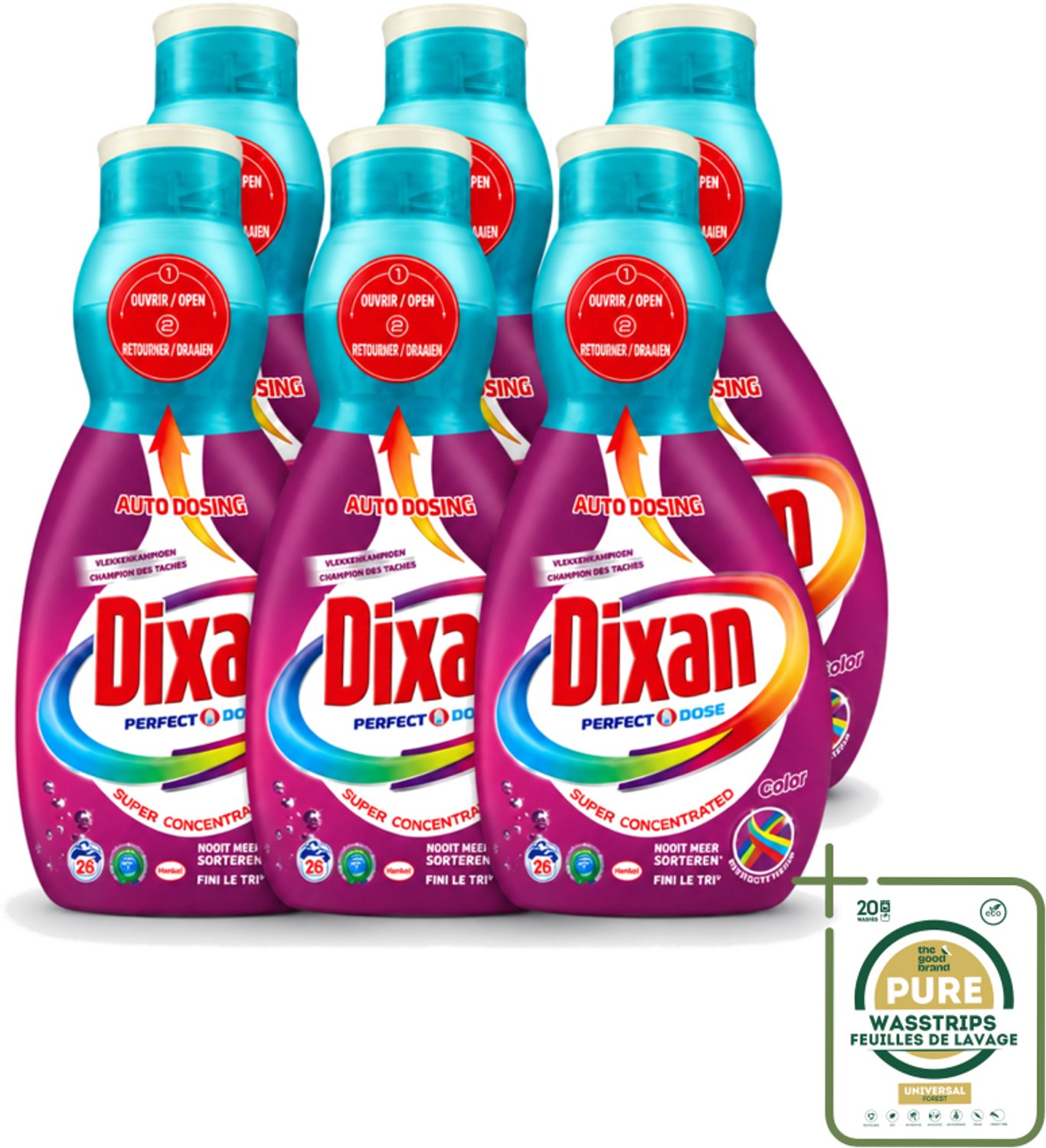 6 x Dixan Perfect Dose - Vlekkenkampioen - Extreme Power - Gekleurde Was - 26 Wasbeurten - Wasstrips - Gekleurde Was - Vlekkenverwijdering - Anti-kleuroverdracht - Wasmiddel - Gekleurde Stoffen