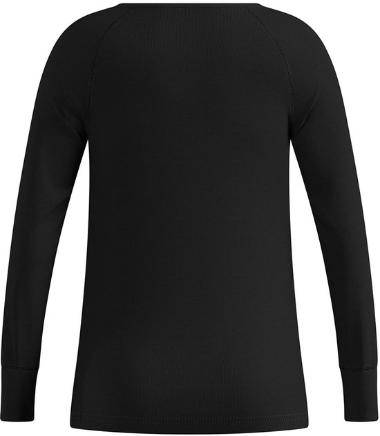 Achterkant van een zwart thermoshirt voor kinderen met lange mouwen.