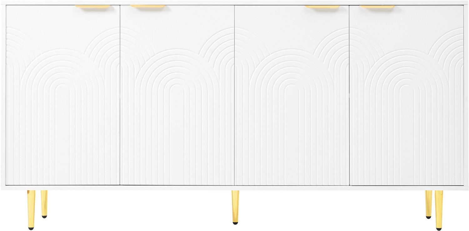 SONNENH Dressoir - Wit met boogreliëf en goudkleurige accenten - 4 deuren en 2 verstelbare planken - 160 x 40 x 80 cm