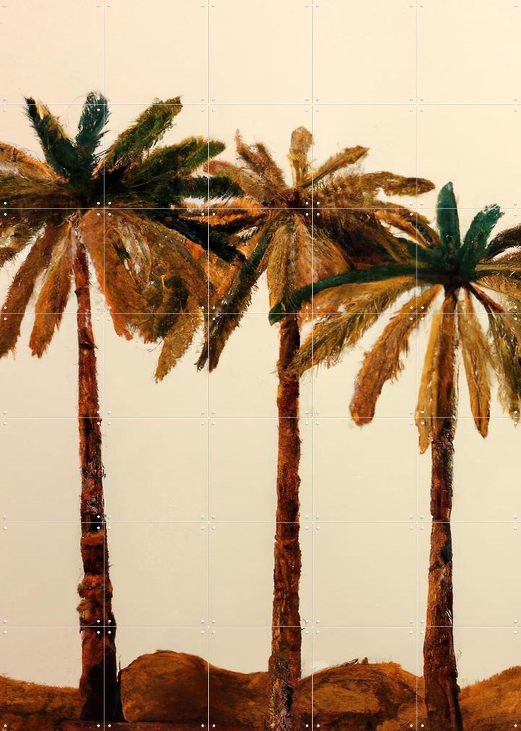 IXXI Palm Trio, Interiorisla - 100 x 140 cm - Grote wanddecoratie en posters - Kwaststreken, Abstract, Woonkamer, Strandhuis, Tropisch, Palmbomen Beige / Bruin