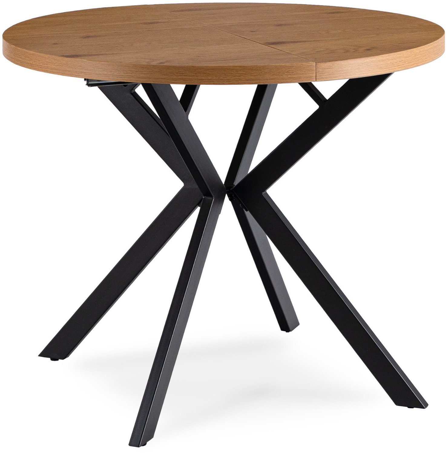 Mebel Elite Lugo - Ronde uitschuifbare eettafel - Goud eiken/zwart - MDF tafelblad - Stalen poten Goud;Zwart