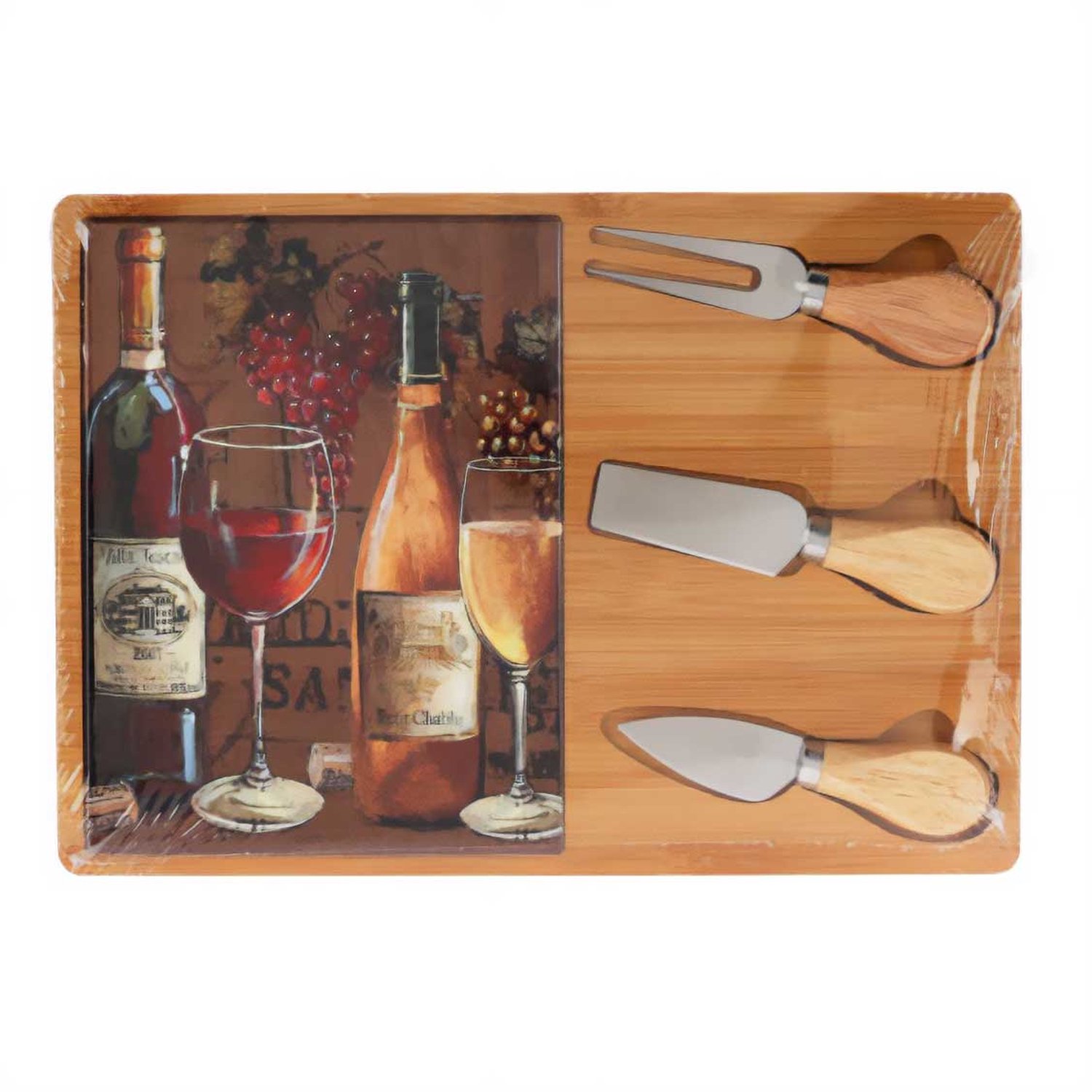EH Excellent Houseware - Kaasplank met messenset, 30 x 21 cm