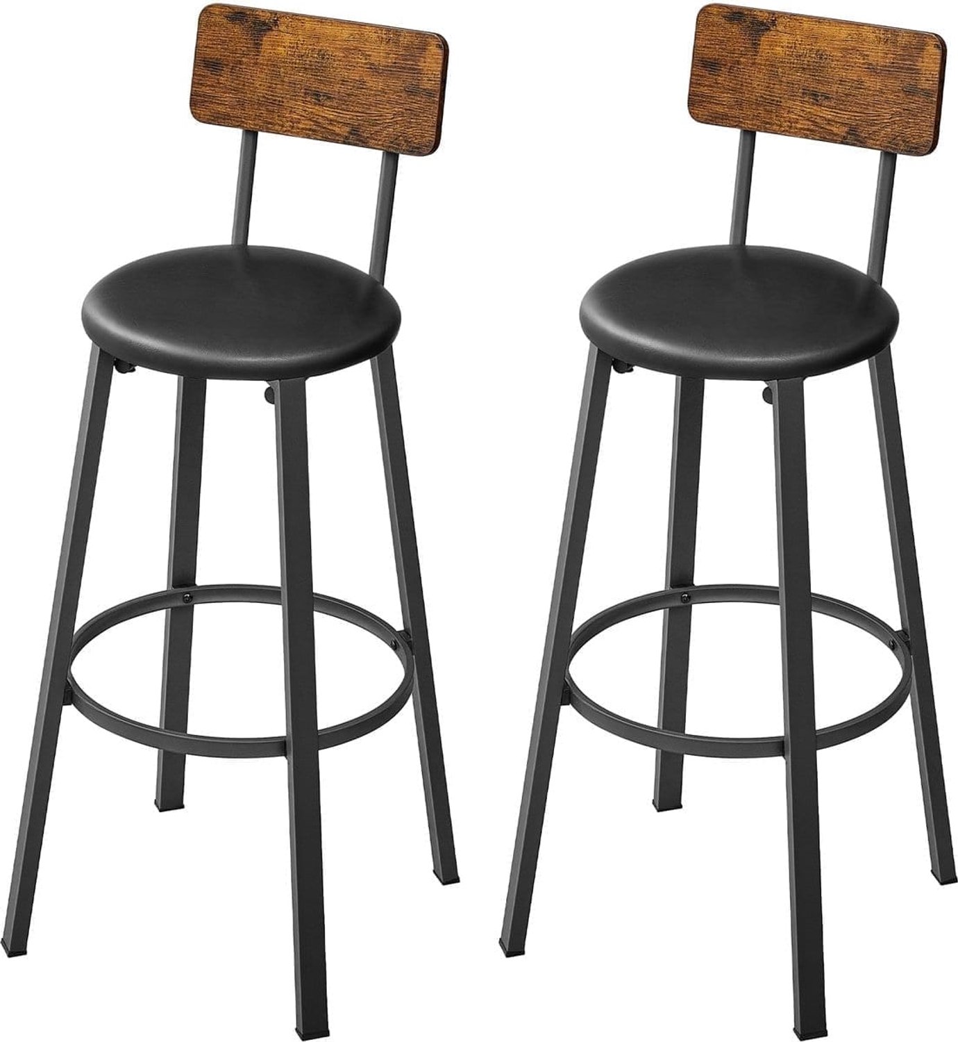 Klarven Barkruk Bruin-Zwart - Barkrukken Set van 2 - Barkrukken - Bar Stool - Met Voetsteun, Draagvermogen 100 kg - 39x39x100 cm