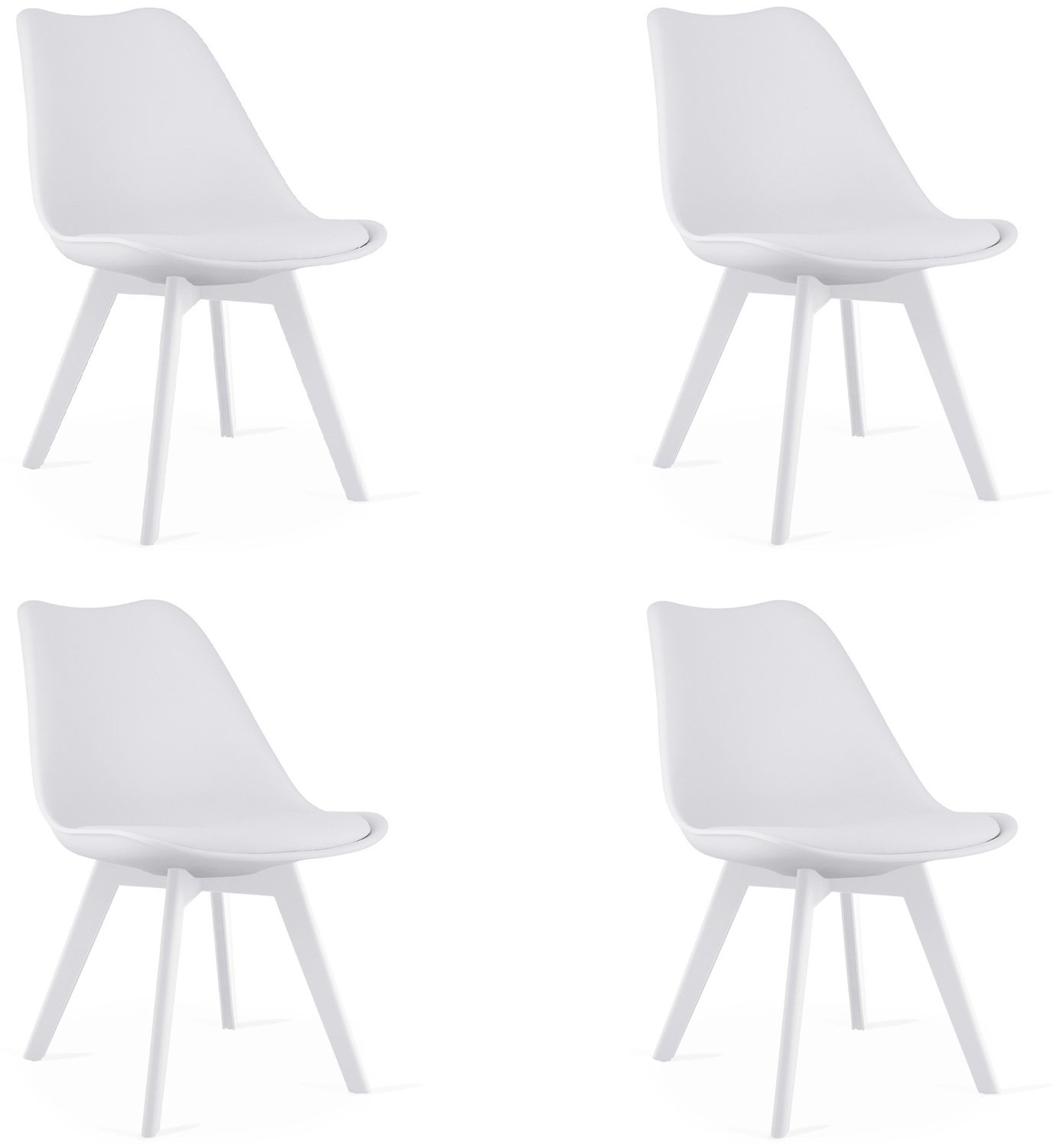 LEOBERT MARK Eetkamerstoelen – Set van 4 – Wit Kunststof met Kunstleren Zitkussen – Witte Kunststof Poten – Comfortabele Zitting – Modern Design – Moderne Stoel voor Eettafel, Keuken en Eetkamer