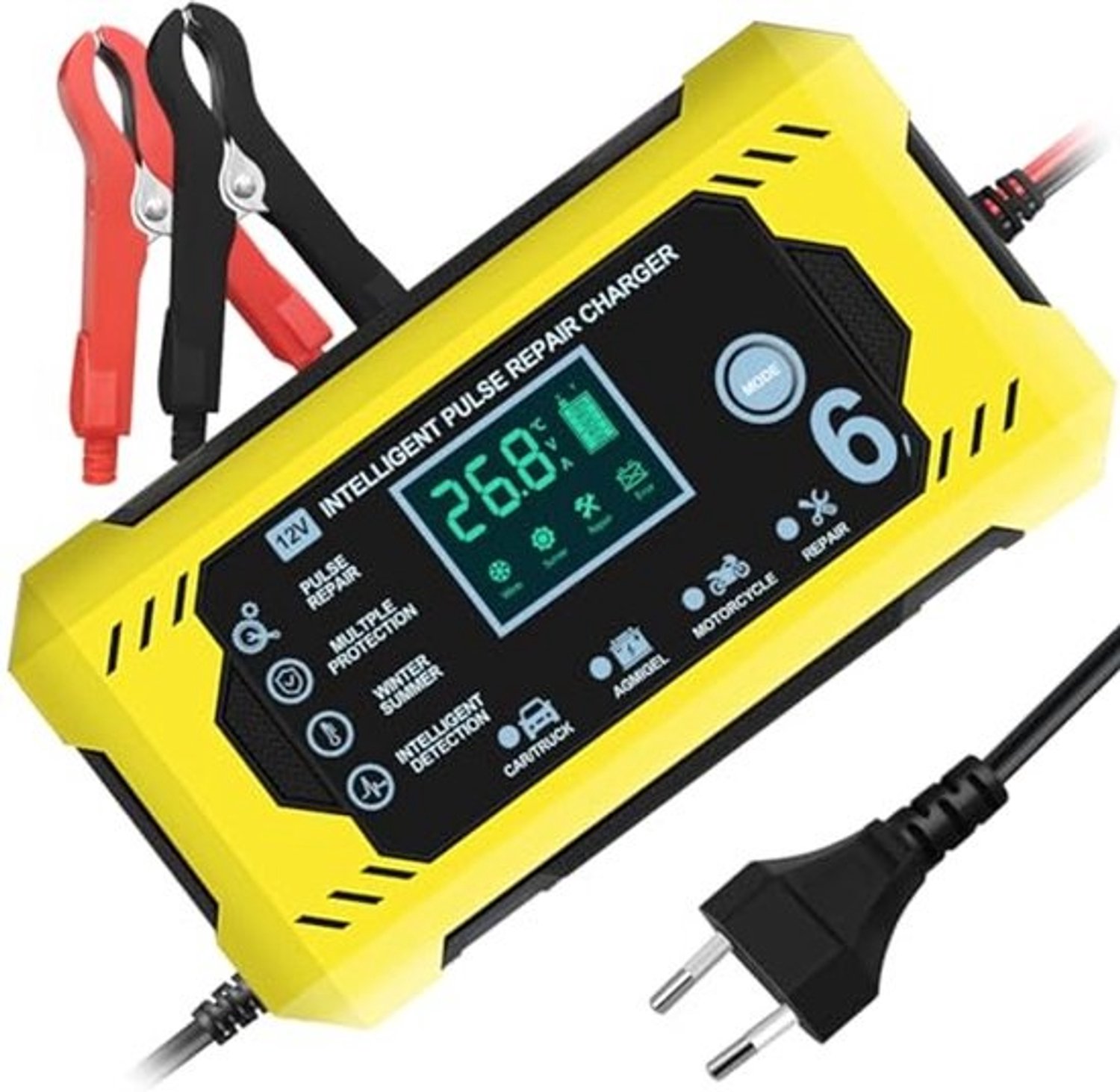 Acculader voor auto en motorfiets met LCD-scherm - 6A/12V - Voor lood- en zuurbatterijen