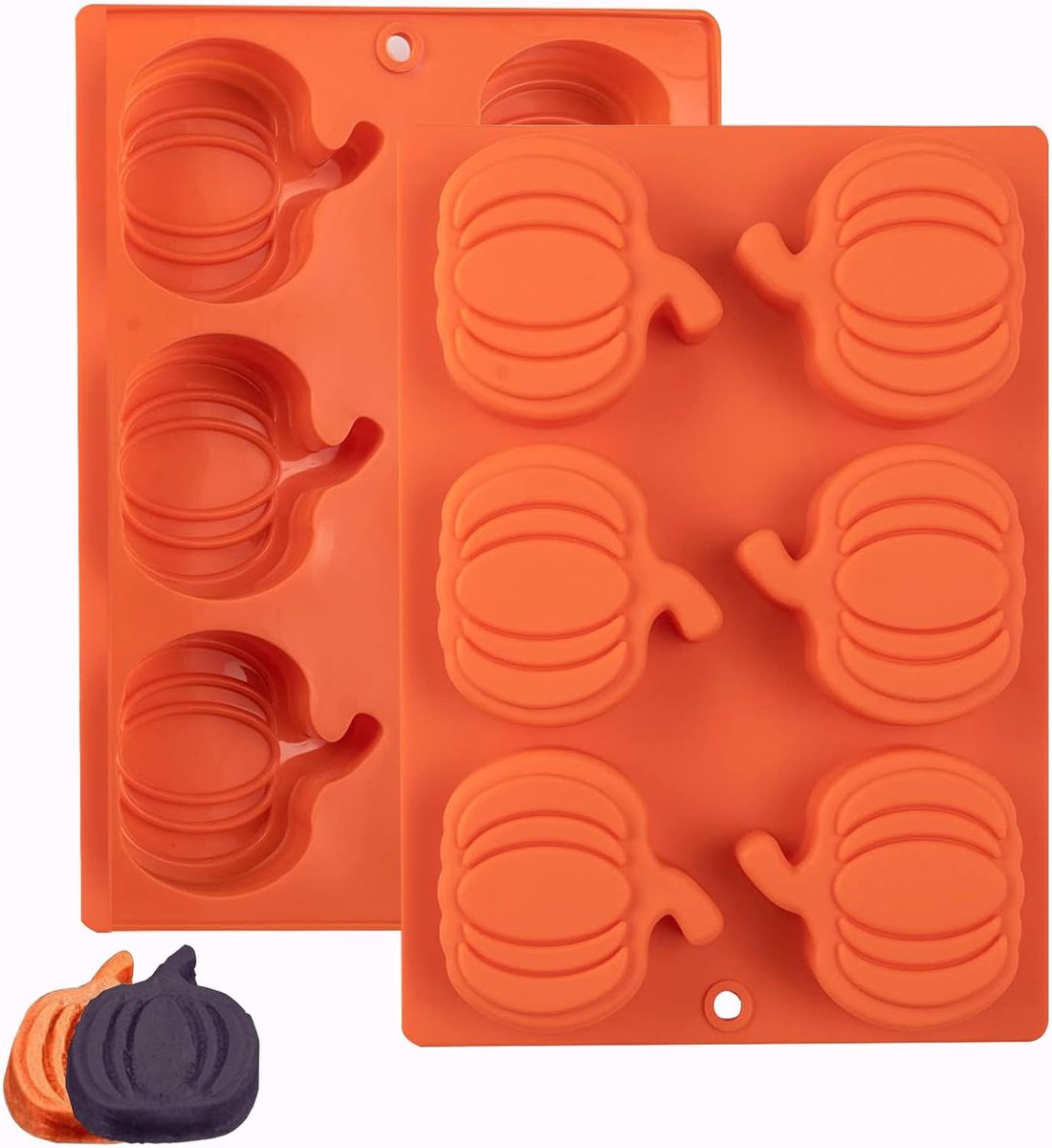 Halloween Siliconen Chocoladevorm – 2 Stuks – 6-Voudige Pompoenvorm – Oogstpompoen – Siliconen Bakvorm voor Chocolade, Snoep en Halloween Traktaties