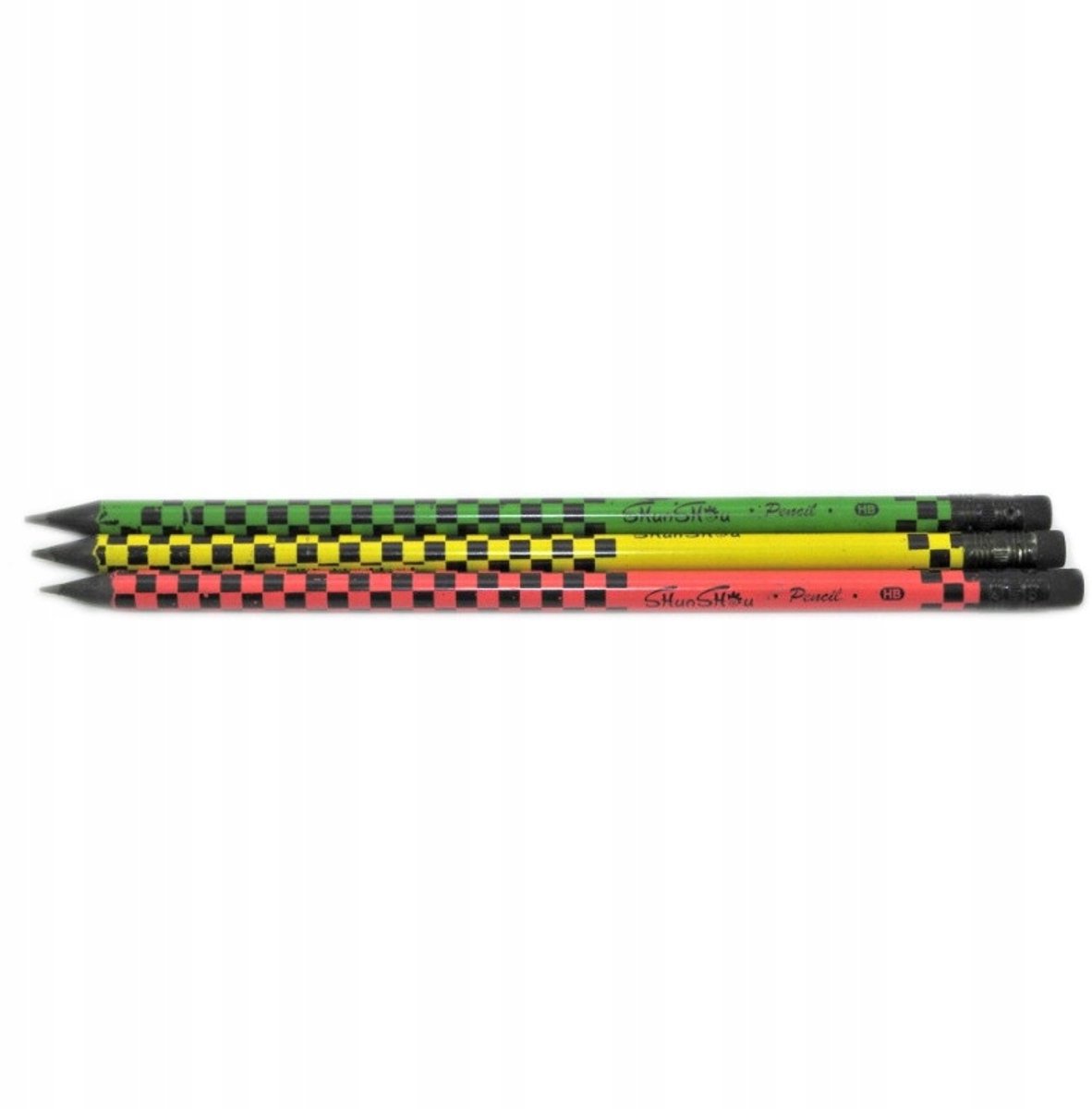 Zwarte Houten Potloden met Gum - 12 stuks - Neon Kleuren