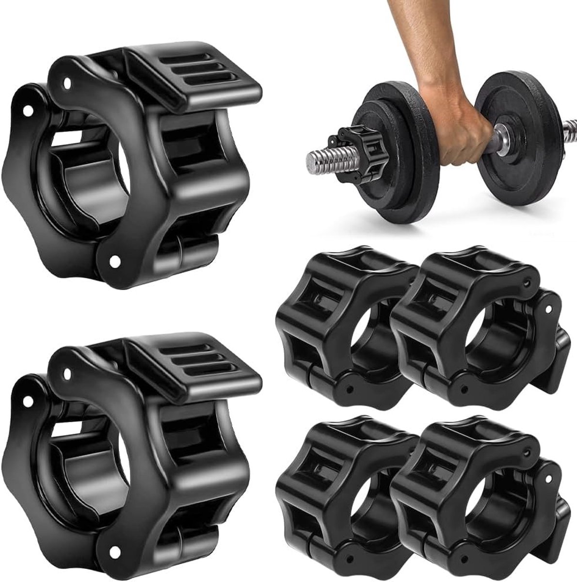 Set van 6 Snelsluitingen voor Dumbbells - 25mm Vergrendeling, Duurzame Klemmen voor Halterstangen en Gewichtsschijven, Zwart