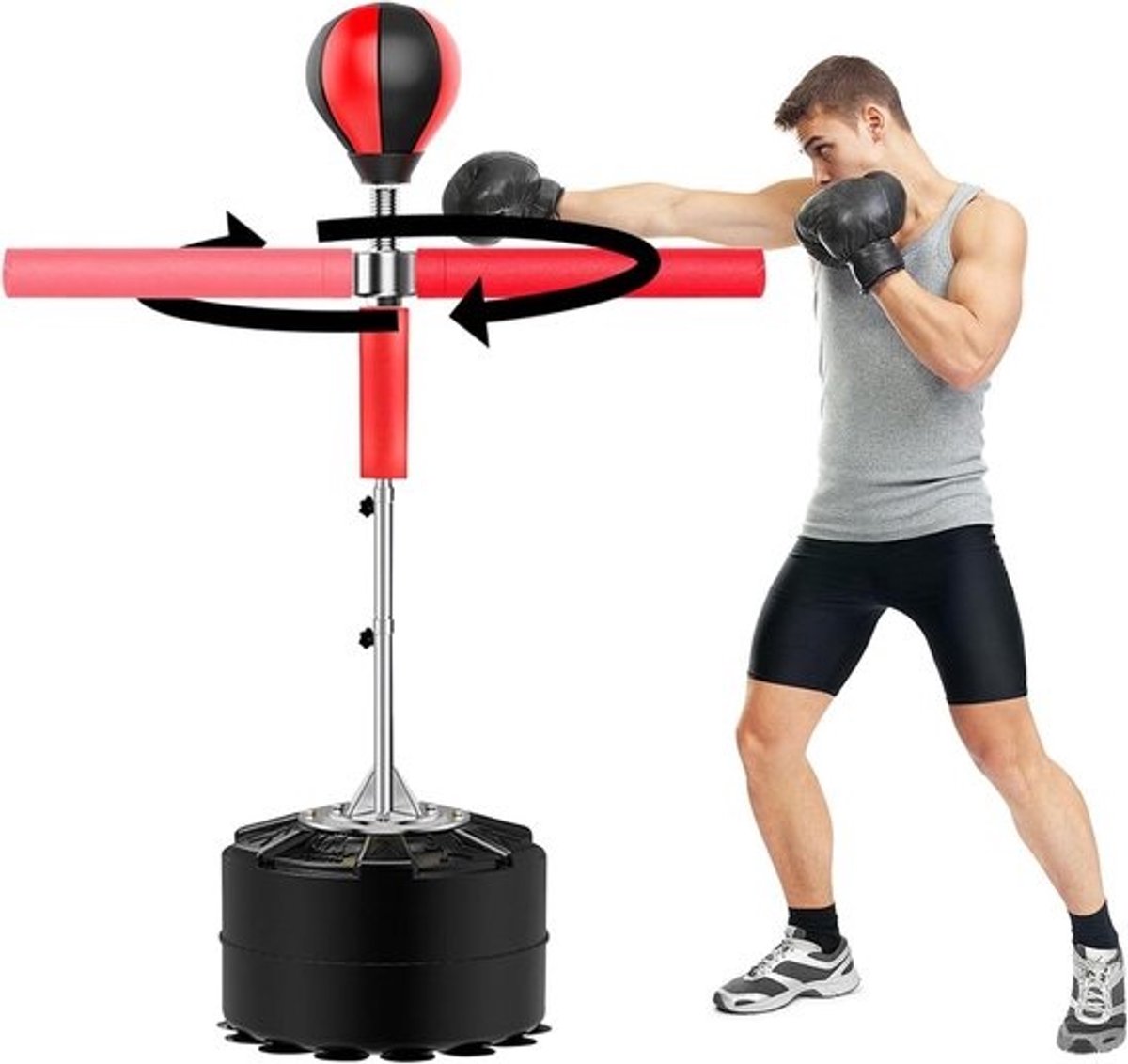 Staande Bokszak - Trainingsbokszak Reacties - Reactiesnelheid Verbeteren - 360° Draaibare Flexarm - 157.5 cm - Rood zwart