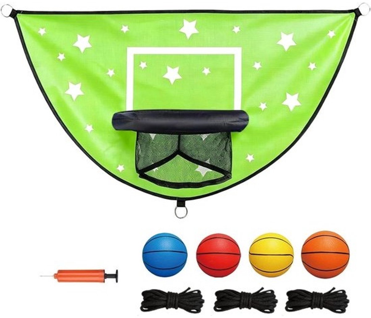 Trampoline Basketbal Set - Basketbalring Speelgoed - Buiten Spelen - Verstelbare Bevestiging - 28 x 25 x 5 cm - Groen