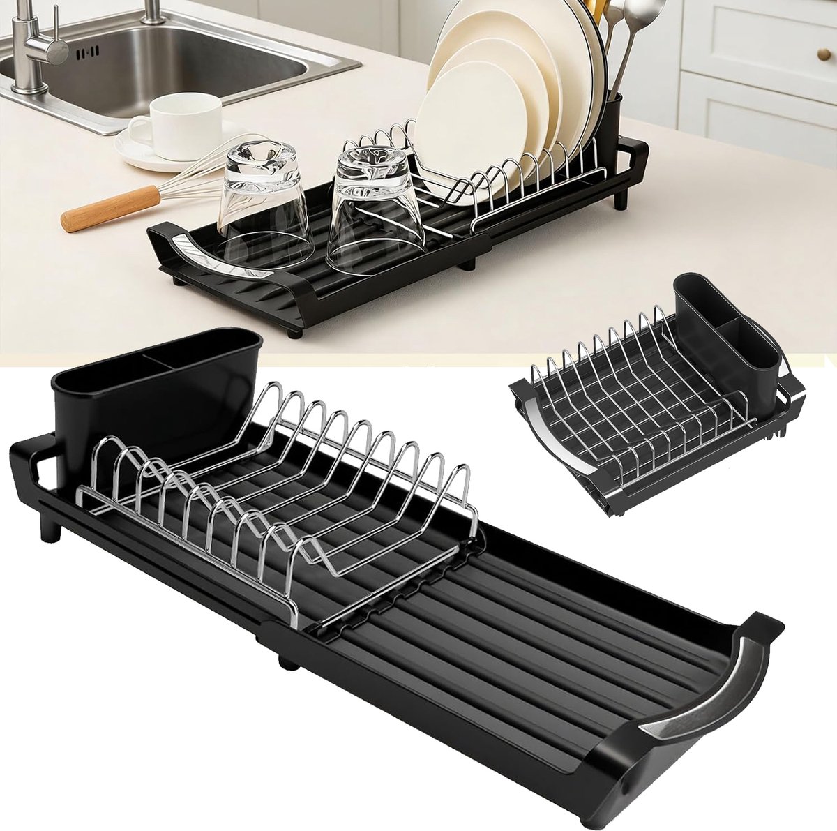 Uitschuifbaar Afdruiprek - Verwijderbare Bestekhouder - Anti Rust Sink Drainer - Afdruiprek Voor De Keuken