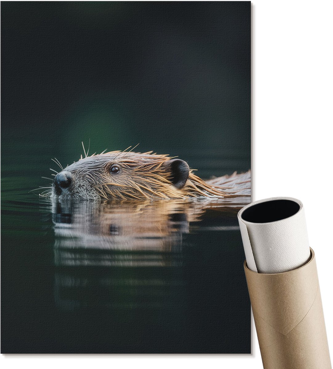 Coloray Polycanvas Wandposter - Bever In Het Water, Fotografie - A4 - Bruin Poster - Rechthoek - Muurkunst - Woonkamer, Slaapkamer, Kantoor - Klassiek