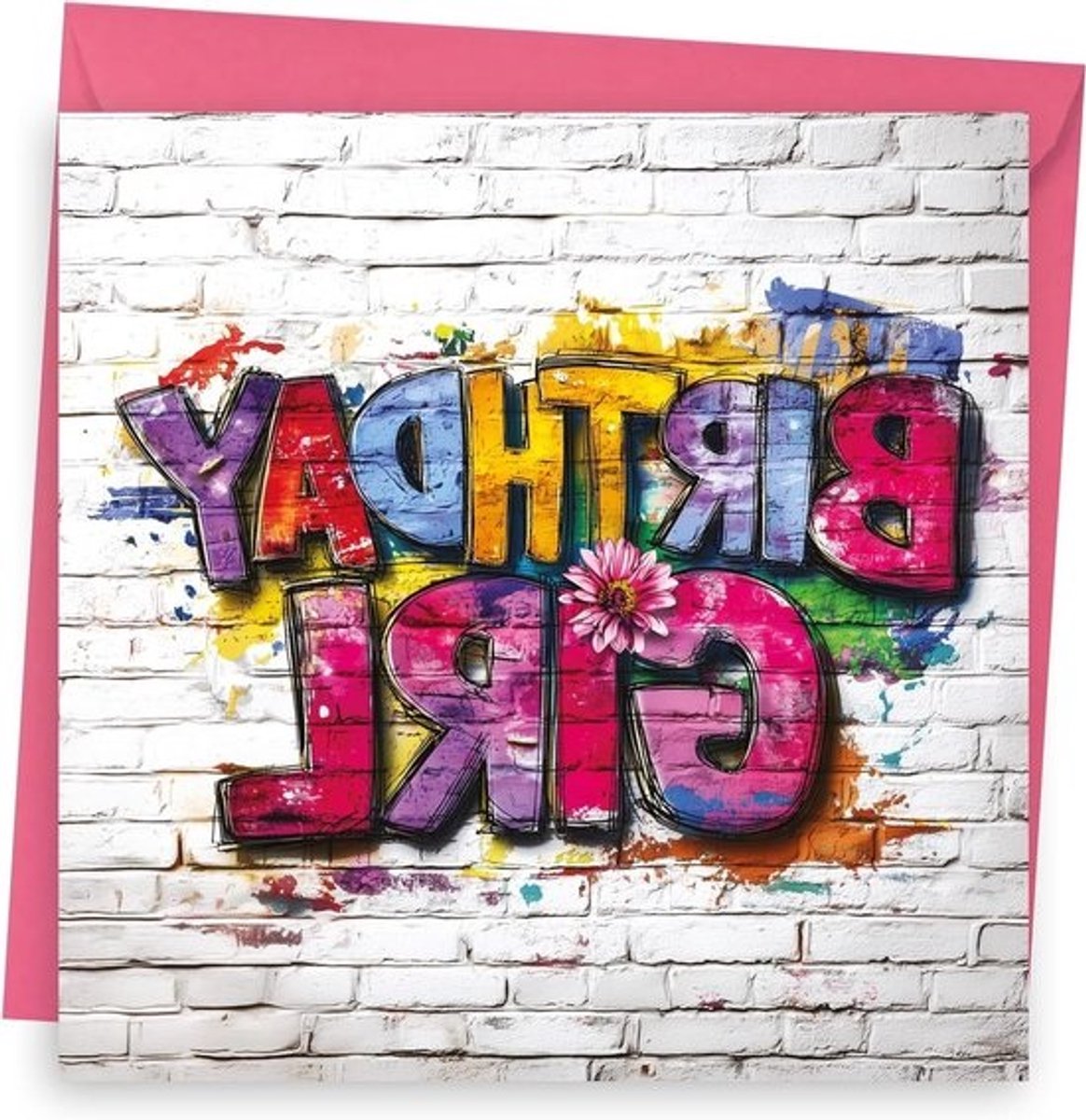Verjaardagskaart Meisje - Wenskaart Verjaardag - Felicitatie Versturen - Graffiti Design - 150x150mm - Meerkleurig