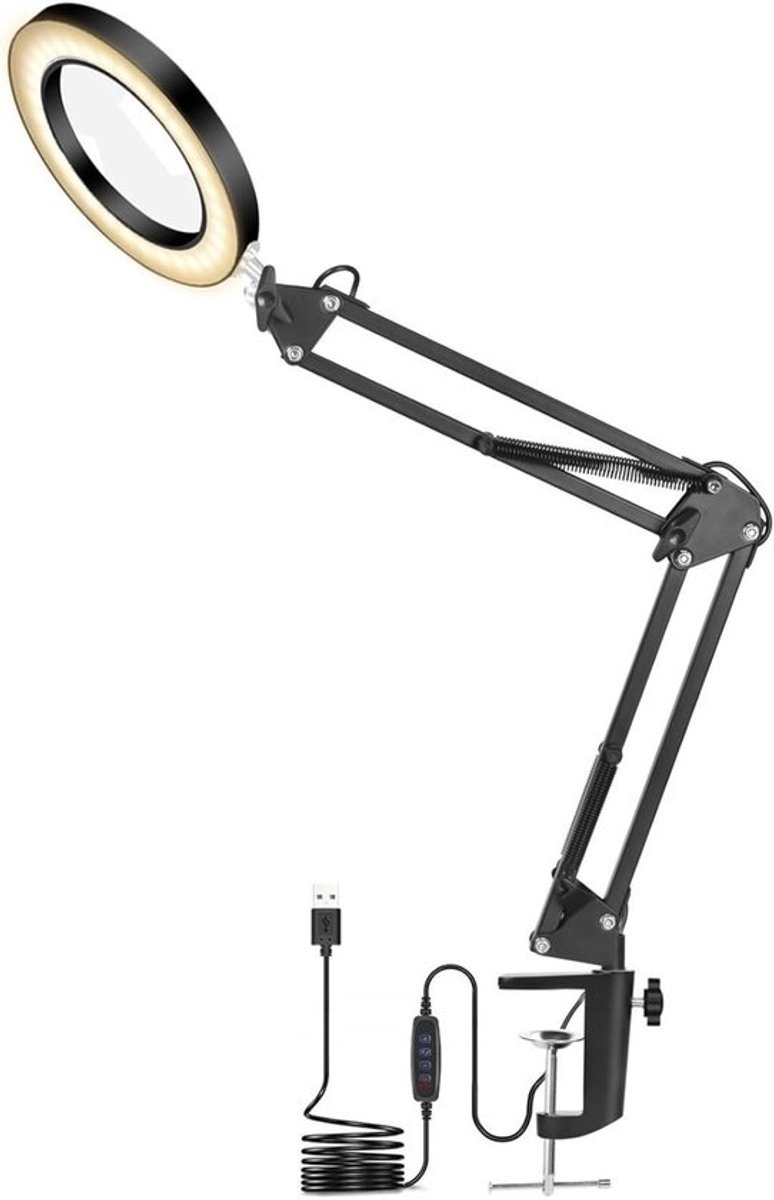 Vergrootglas Met Licht - Verstelbare Lamp - Gedetailleerd Werk - 5x Vergroting Flexibel - 41x25.5cm - Zwart