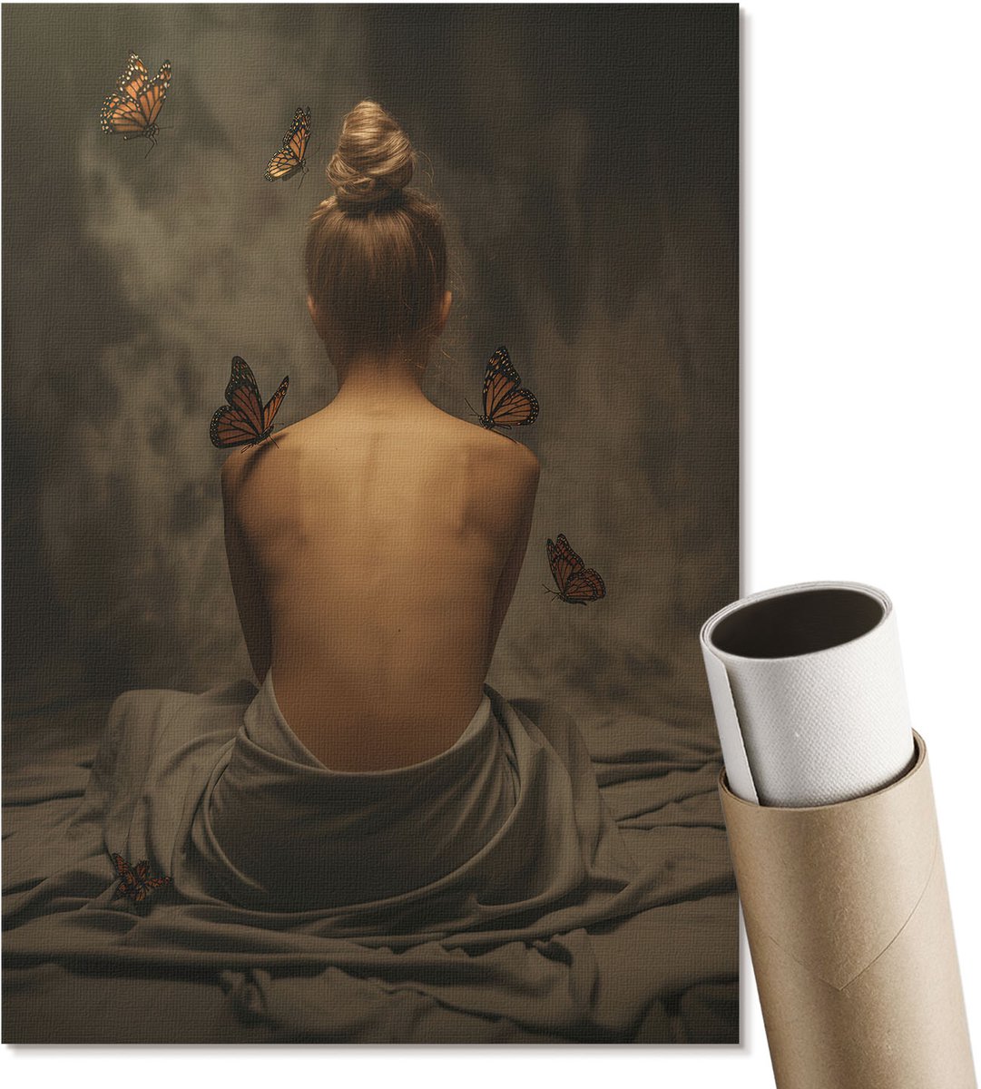 Coloray Polycanvas Wandposter - Kraanvogels In Een Boom, Schilderen - A3 - Wit Decoratie - Rechthoek - Canvasposter - Woonkamer, Slaapkamer, Kantoor - Japanse