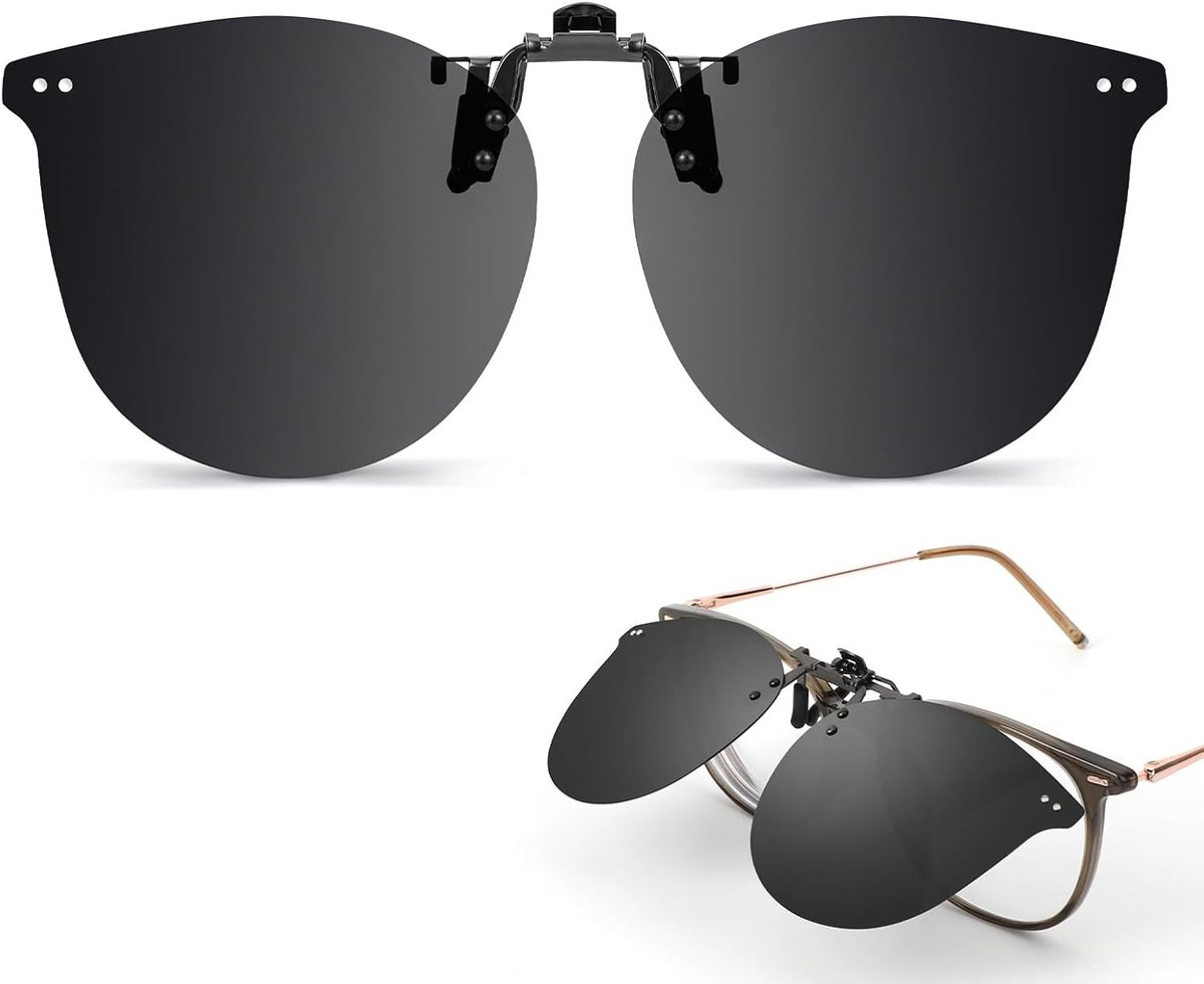 Polarized Clip-on Zonnebril voor Brildragers, Flip Up Zonnebril, Zonnebril Accessoire voor Dames en Heren, Zwart, One Size
