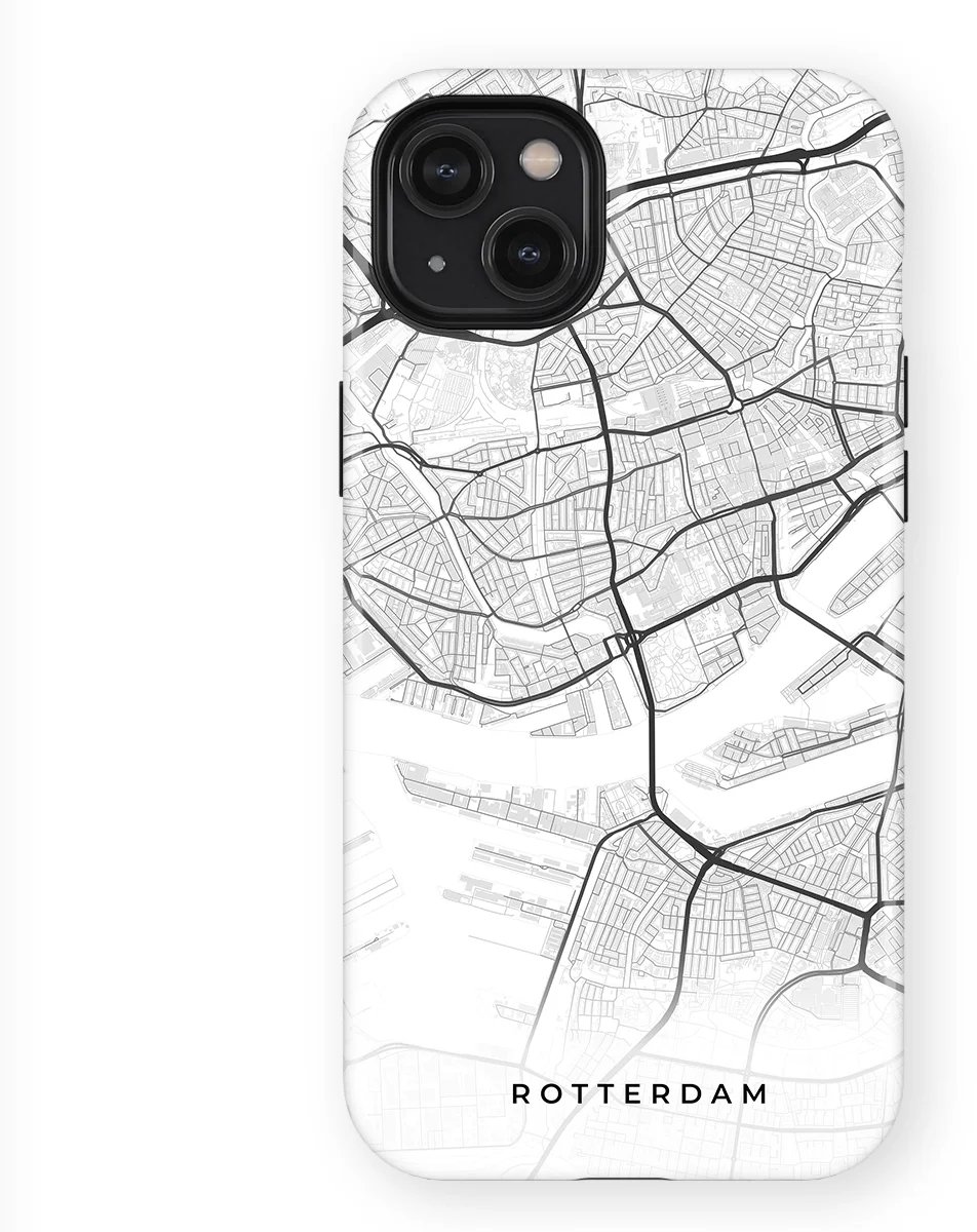 DripCase City Maps - Rotterdam - Black/White Rotterdam – Hoesje geschikt voor Apple iPhone 15 Plus – Black/White
