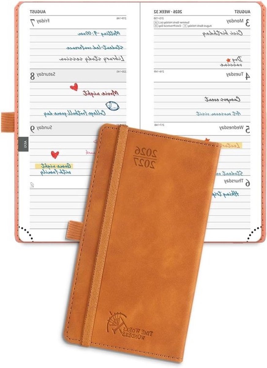 Academisch Zakdagboek - Weekplanner Jaarplanner - Planning Maken - Twee Pagina's Per Week - 165 x 9 cm - Bruin