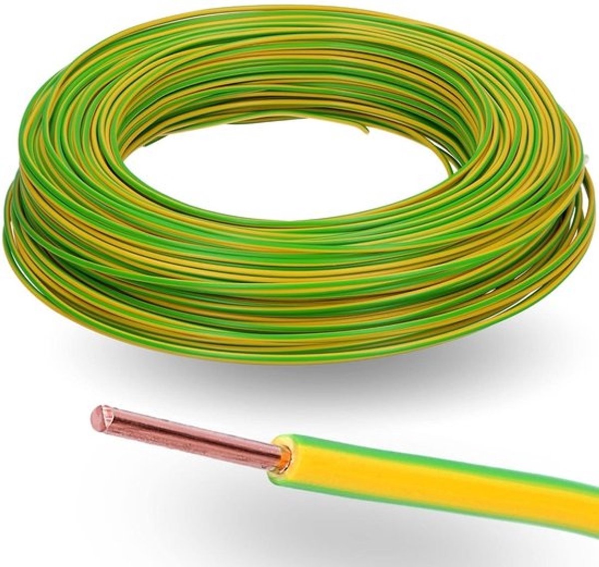 PVC aderleiding - Enkele ader kabel - Elektrische installatie - Stijve eendraads - 6 mm² - Groen-geel