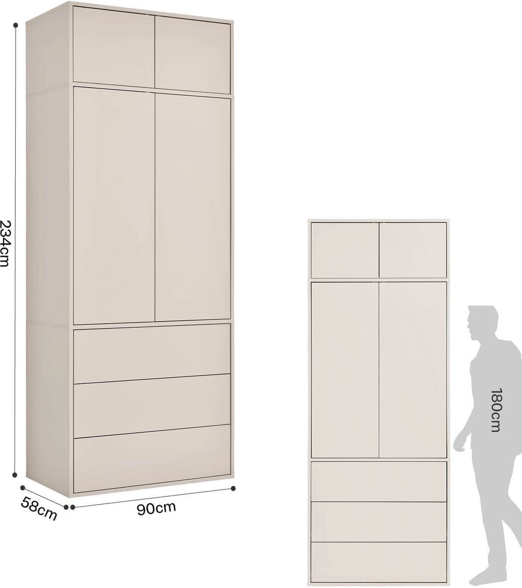mokebo kledingkast plafondhoog kasjmier 'Robe' (90x235 cm), Made in Germany, garderobekast extra hoog, halkast & kast voor slaapkamer, kinderkamer, inloopkast van hout
