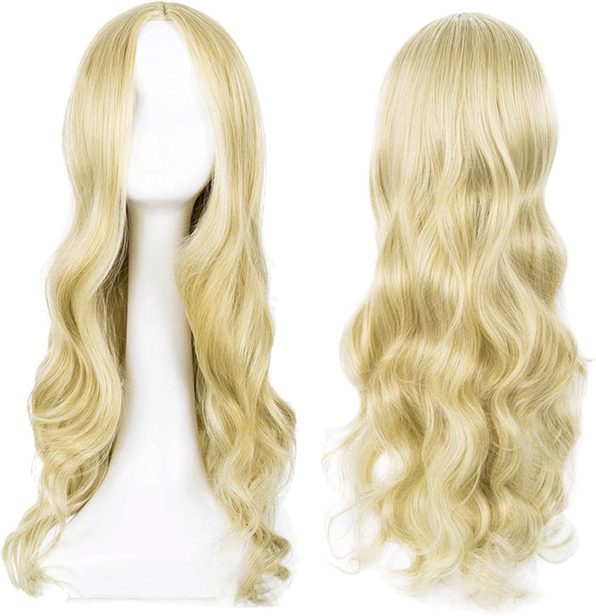 Lange Golvende Lichtblonde Pruik voor Vrouwen en Meisjes, 68 cm Krullend Haar, Warmtebestendig voor Cosplay en Feestkostuums