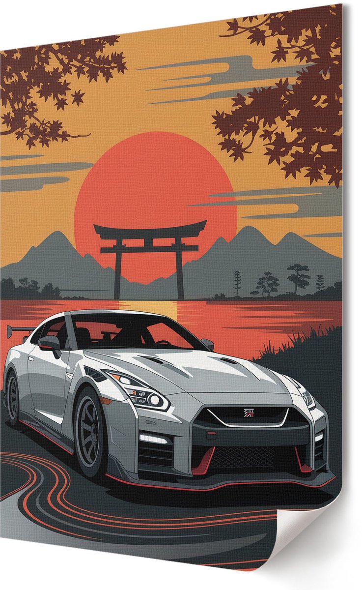 Coloray Polycanvas Wandposter - Auto Japan, Illustratie - 420 x 594 - Oranje Poster - Rechthoek - Interieurdecoratie - Woonkamer, Slaapkamer, Kantoor - Popcultuur