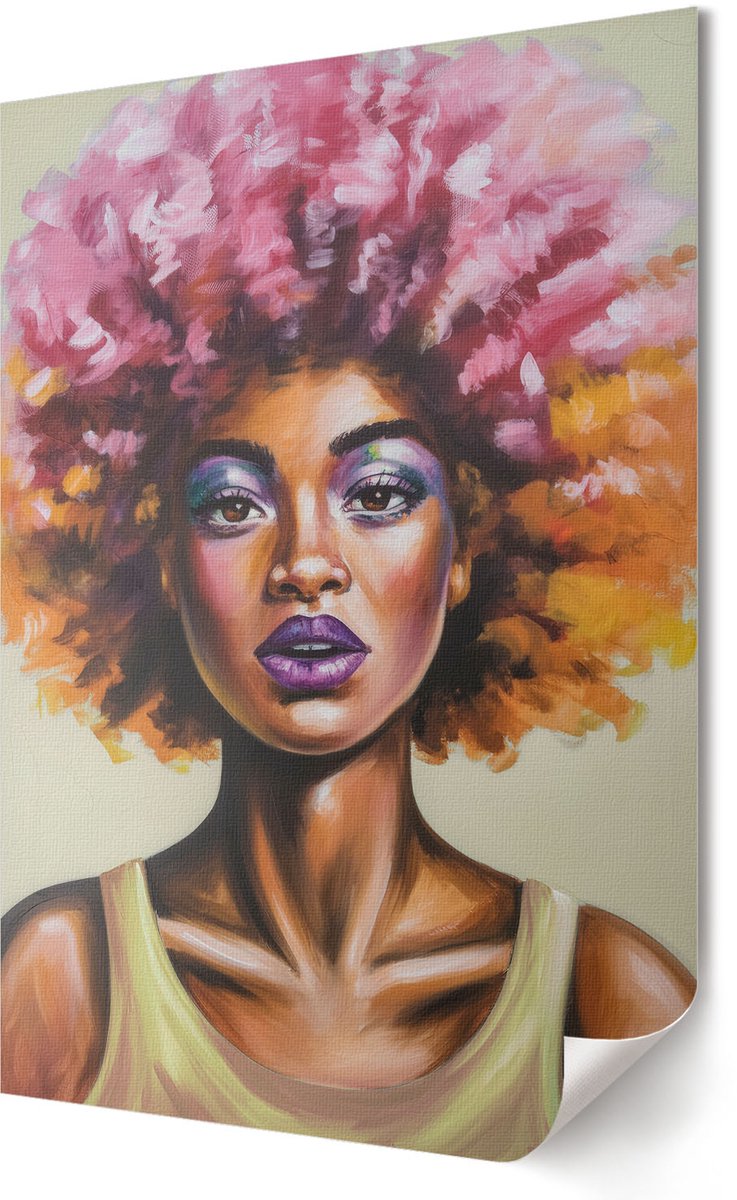 Coloray Polycanvas Wandposter - Afro-Amerikaanse Porter, Schilderen - 420 x 594 - Roze Kunst - Rechthoek - Interieurdecoratie - Woonkamer, Slaapkamer, Kantoor - Expressief