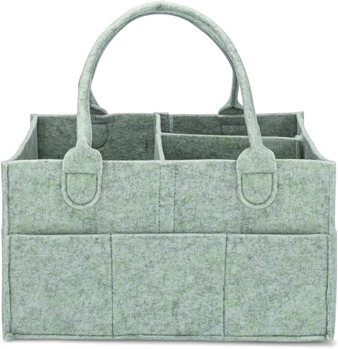 Luierbox - luiertas - Vilt Luierorganizer - Sage Groen - Draagbare Opbergbak voor Luier, Doekjes, Flesjes en Babybenodigdheden - Geschikt voor Thuis en Auto - Zacht Vilt - 33 x 23 x 18 cm - Herbruikbaar - Lichtgewicht en Stevig