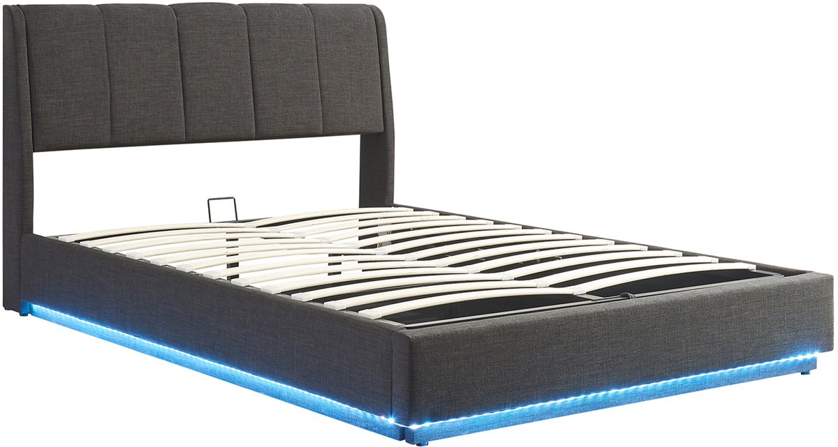 en.casa Tweepersoonsbed Tröstiar met LED 160x200 cm zwart [en.casa]