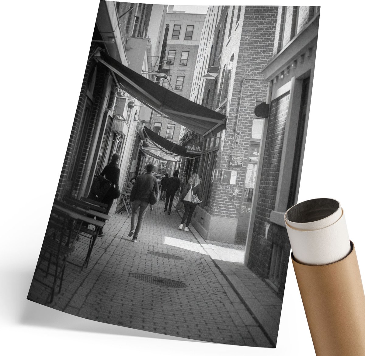 Coloray Polycanvas Poster - Stadsstraat, Fotografie - 210 x 297 mm - Zwart-wit Kunst - Rechthoek - Wandkunst - Woonkamer, Slaapkamer, Kantoor - Modern