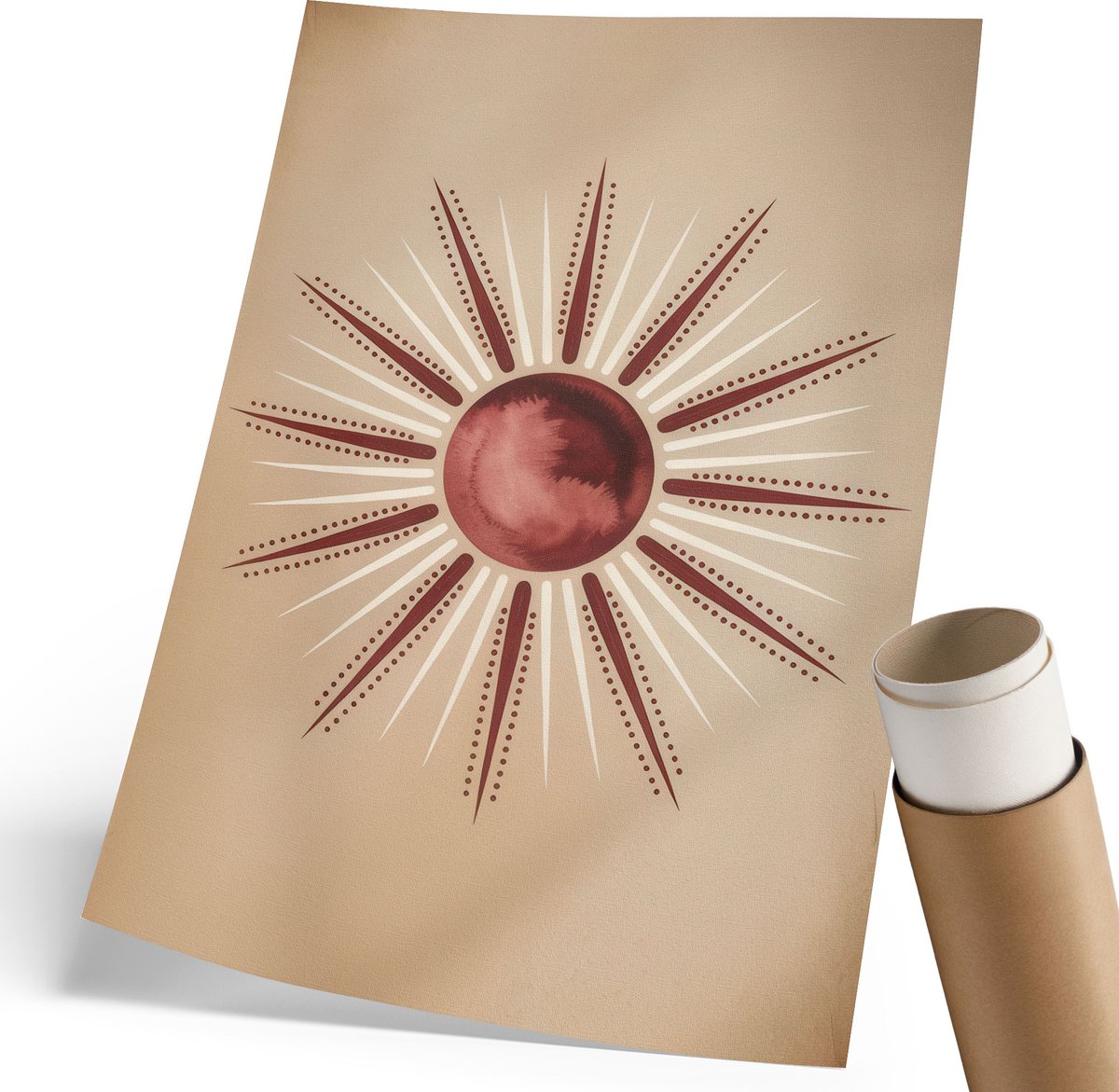 Coloray Polycanvas Wandposter - Boho Zon, Waterverf - 210 x 297 mm - Beige Design - Rechthoek - Interieurdecoratie - Woonkamer, Slaapkamer, Kantoor - Expressief