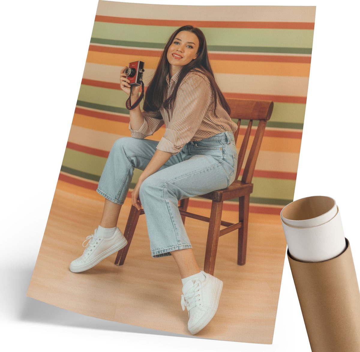 Coloray Polycanvas Poster - Retro Scène, Fotografie - 210 x 297 mm - Oranje Design - Rechthoek - Wandkunst - Woonkamer, Slaapkamer, Kantoor - Modern