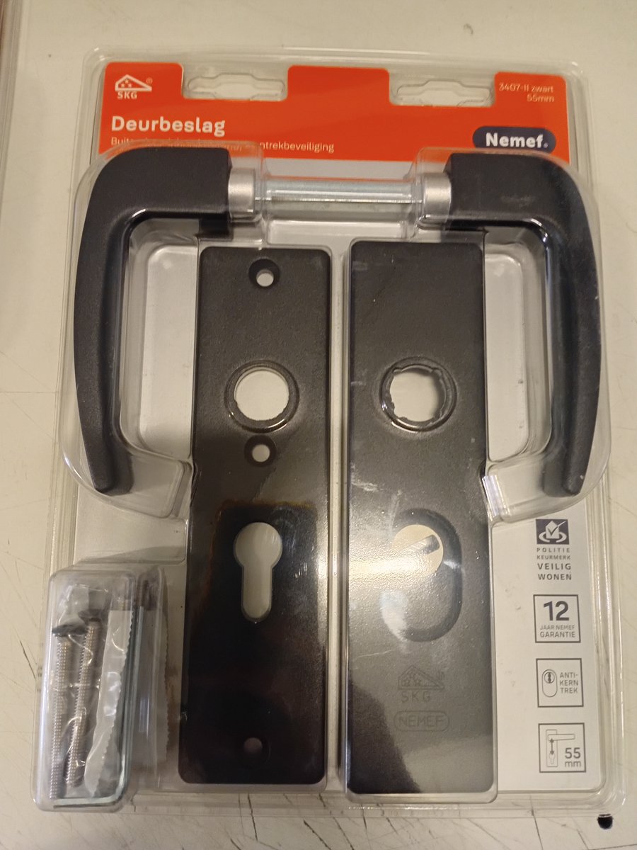 nemef deurbeslag met anti kerntrek pc 55 zwart