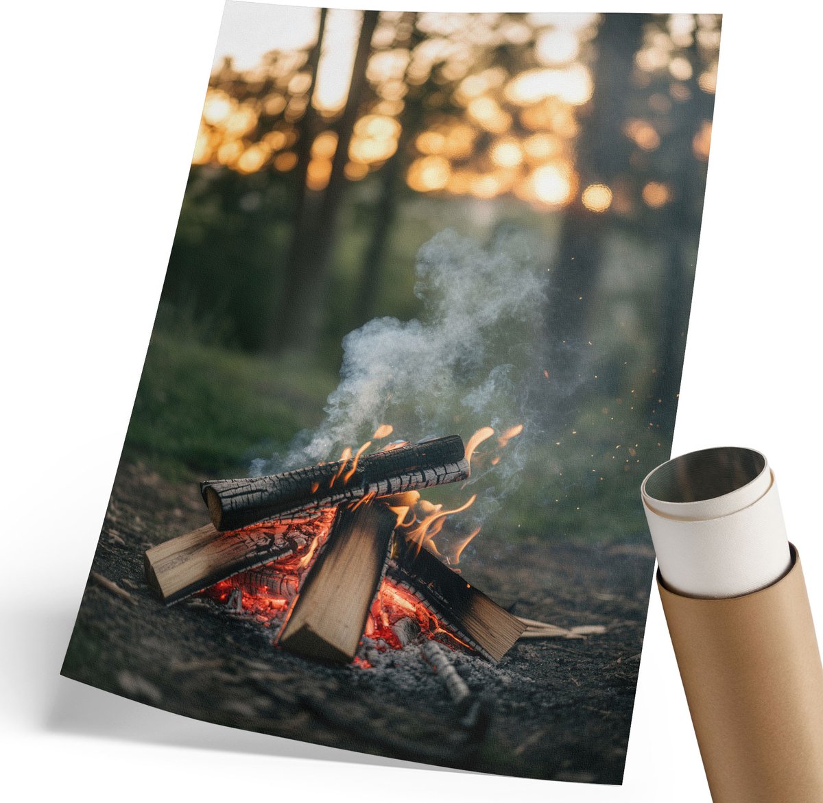 Coloray Polycanvas Wandposter - Hert Op De Heuvel, Oranje - 210 x 297 mm - Groen Design - Rechthoek - Canvasposter - Woonkamer - Rustiek