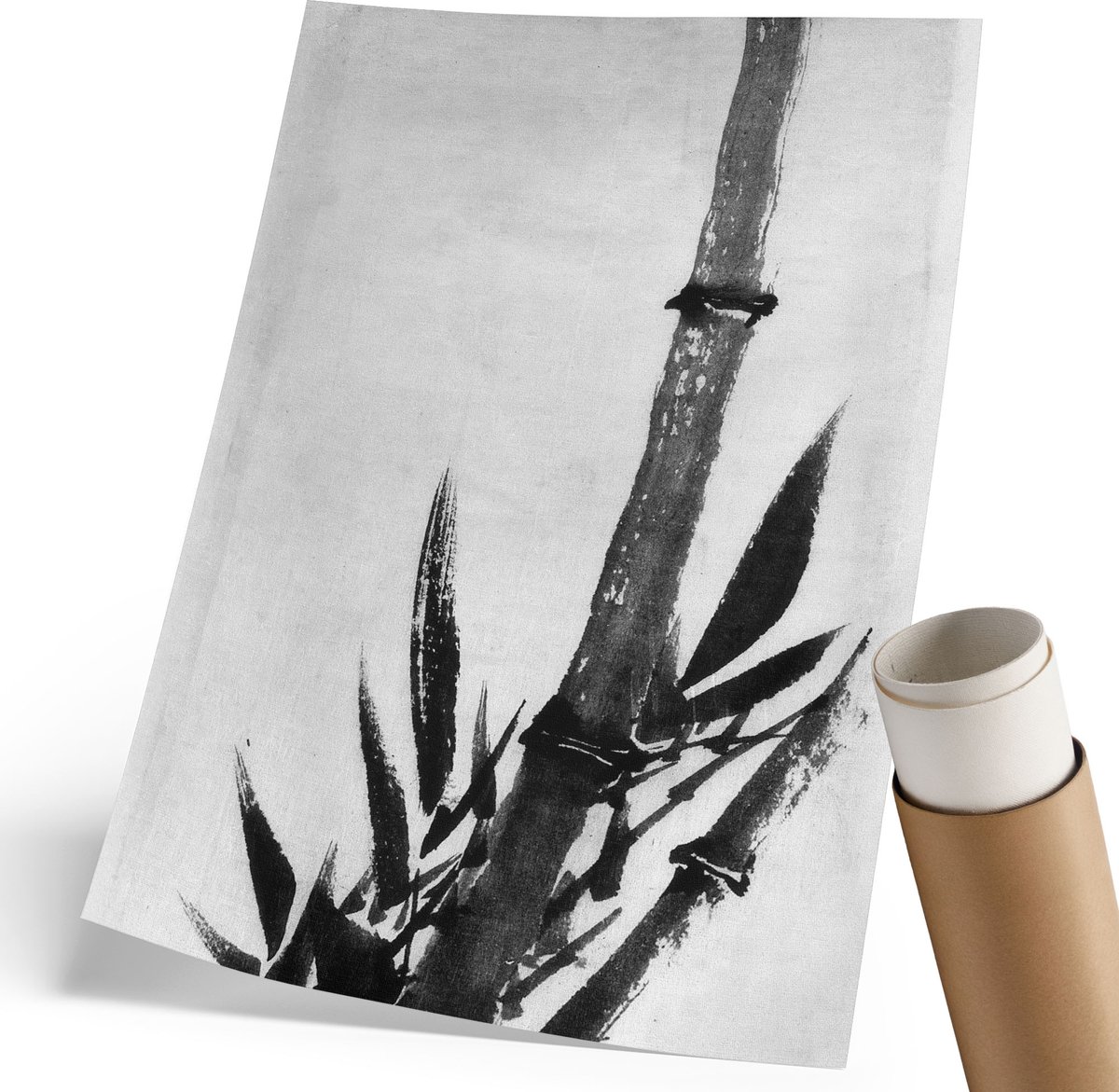 Coloray Polycanvas Wandposter - Bamboe, Waterverf - 210 x 297 mm - Zwart Kunst - Rechthoek - Interieurdecoratie - Woonkamer, Slaapkamer, Kantoor - Rustiek
