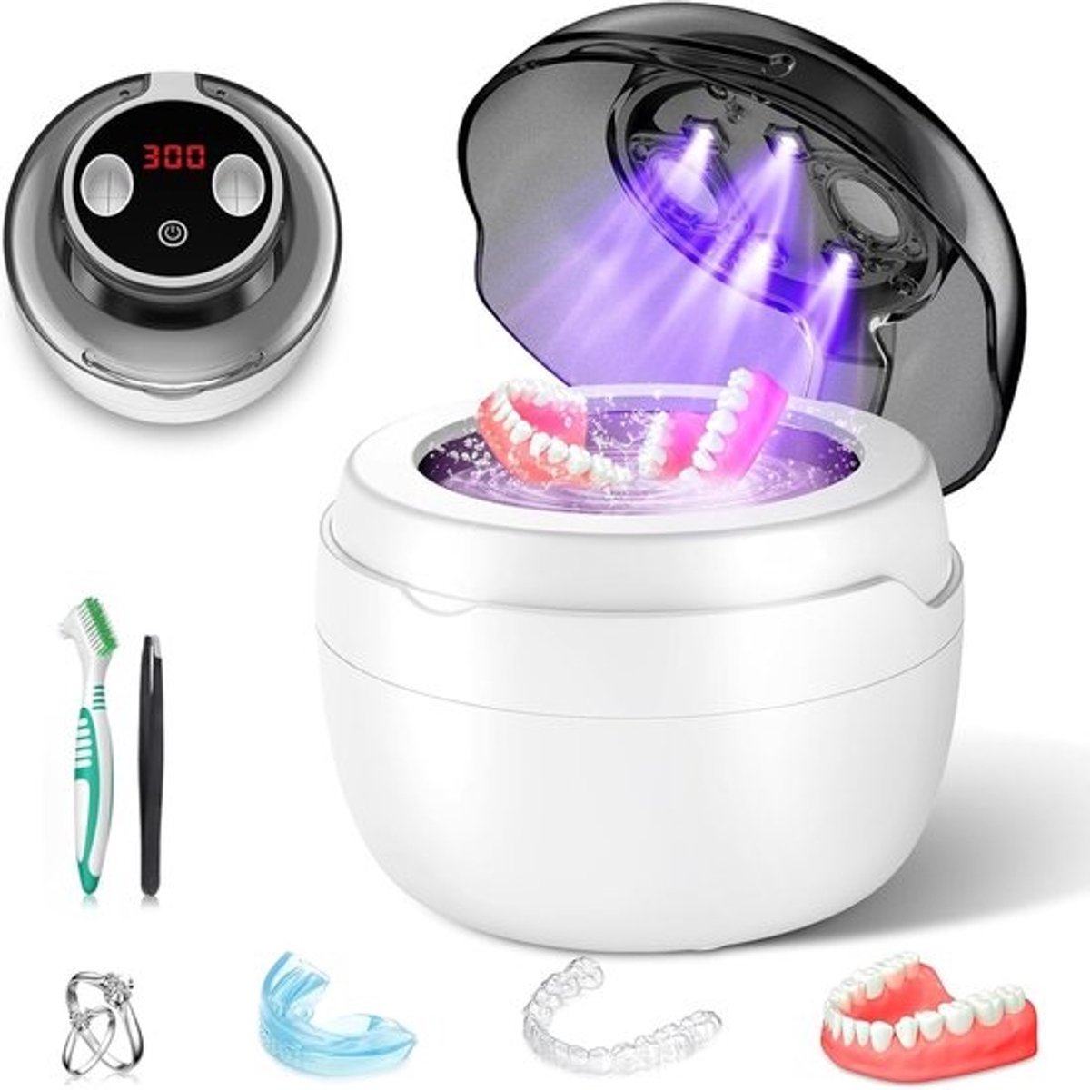 Ultrasone Reiniger - Schoonmaakapparaat - Tandheelkundige Verzorging - Dubbele UV + Ultrasone Reiniging - 250ml Tank - Wit