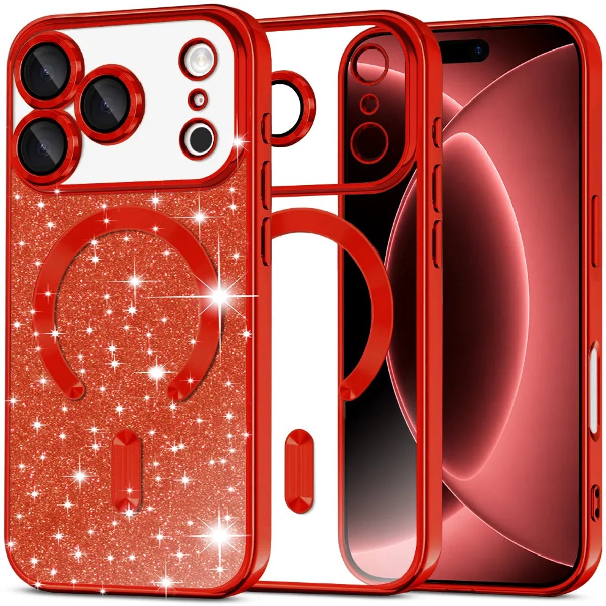 Techsuit - Luxury Glitter MagSafe - iPhone 18 Pro Max / iPhone 17 Pro Max - Red