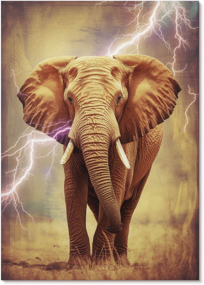 Tulup Polycanvas Poster - Olifant Met Bliksem, Fotografie - A4 - Geel Wanddecoratie - Rechthoek - Decoratieve poster - Woonkamer, Slaapkamer, Kantoor - Expressief