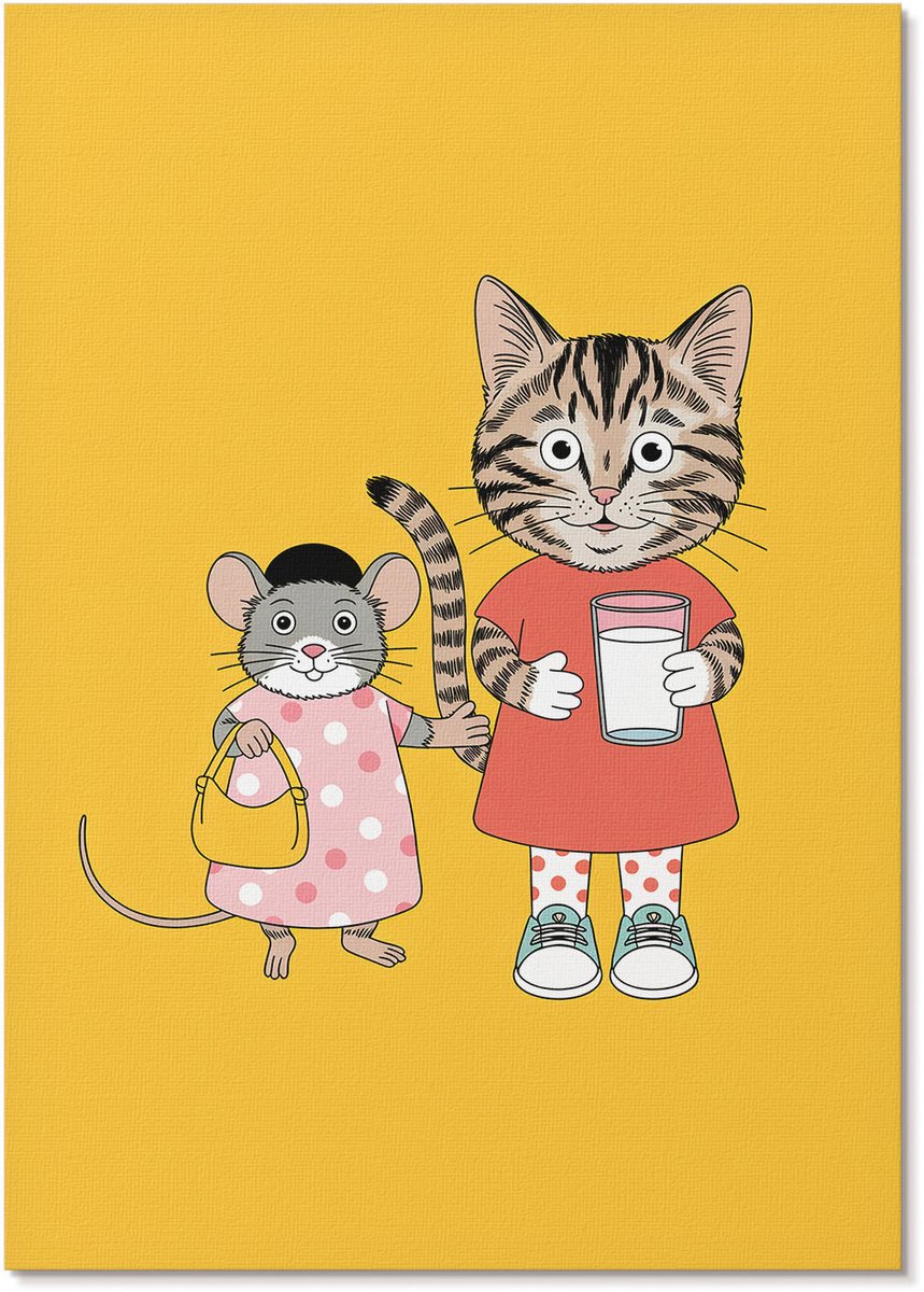 Tulup Polycanvas Wandposter - Tekening Van Dieren, Illustratie - A4 - Geel Motief - Rechthoek - Muurkunst - Woonkamer, Slaapkamer, Kantoor - Kinder