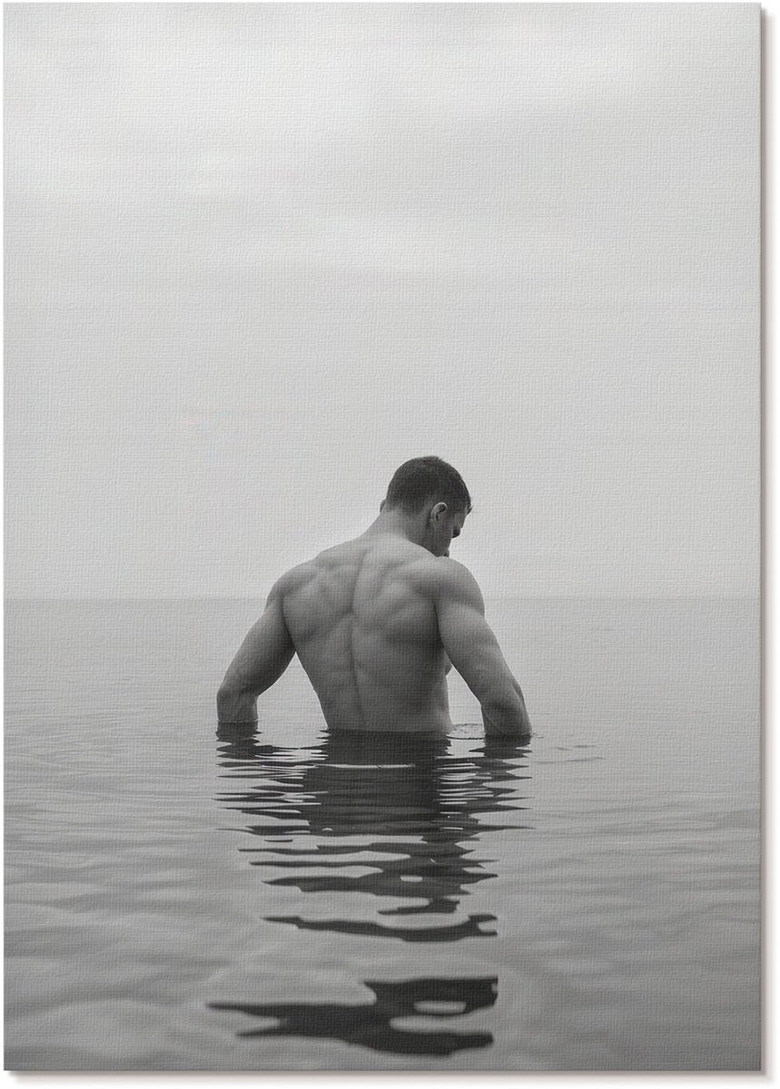 Tulup Polycanvas Wandposter - Man In Het Meer, Fotografie - A4 - Grijs Decoratie - Rechthoek - Canvasposter - Woonkamer, Slaapkamer, Kantoor - Klassiek