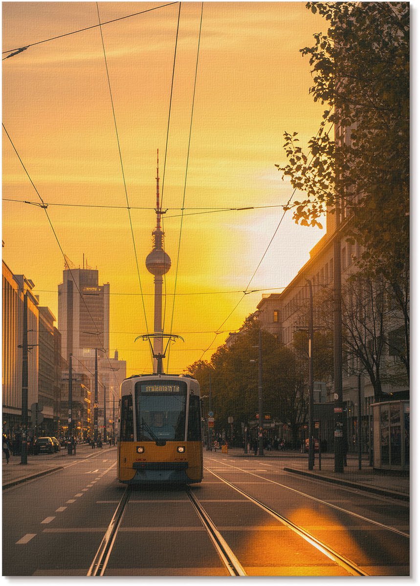 Tulup Canvas Poster Polycanvas - Stadstram, Fotografie - A4 - Geel Patroon - Rechthoek - Muurdecoratie - Woonkamer, Slaapkamer, Kantoor - Modern