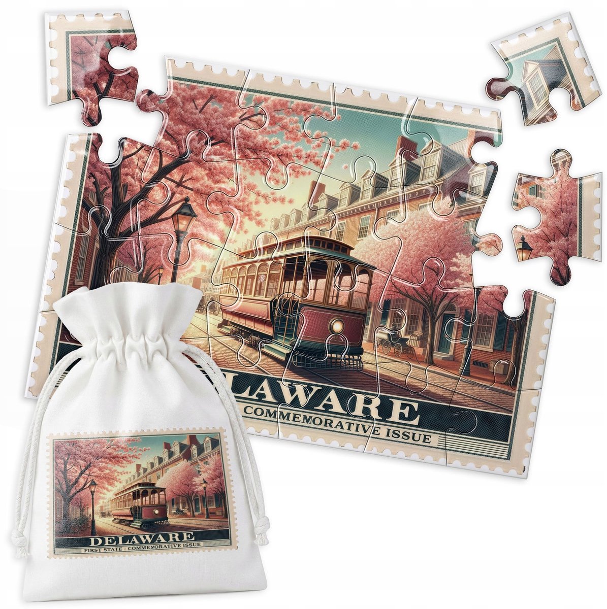Merkloos Puzzel 24 Stukjes - Delaware Postzegel USA