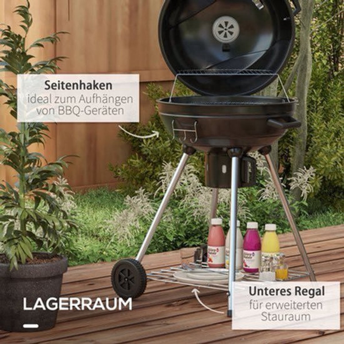 Bol Grill – Houtskoolbarbecue – BBQ Oven – Buitenkeuken – Ronde Barbecue – 54 cm Grilloppervlak – Ingebouwde Thermometer & Uitneembare Aslade – Zwart