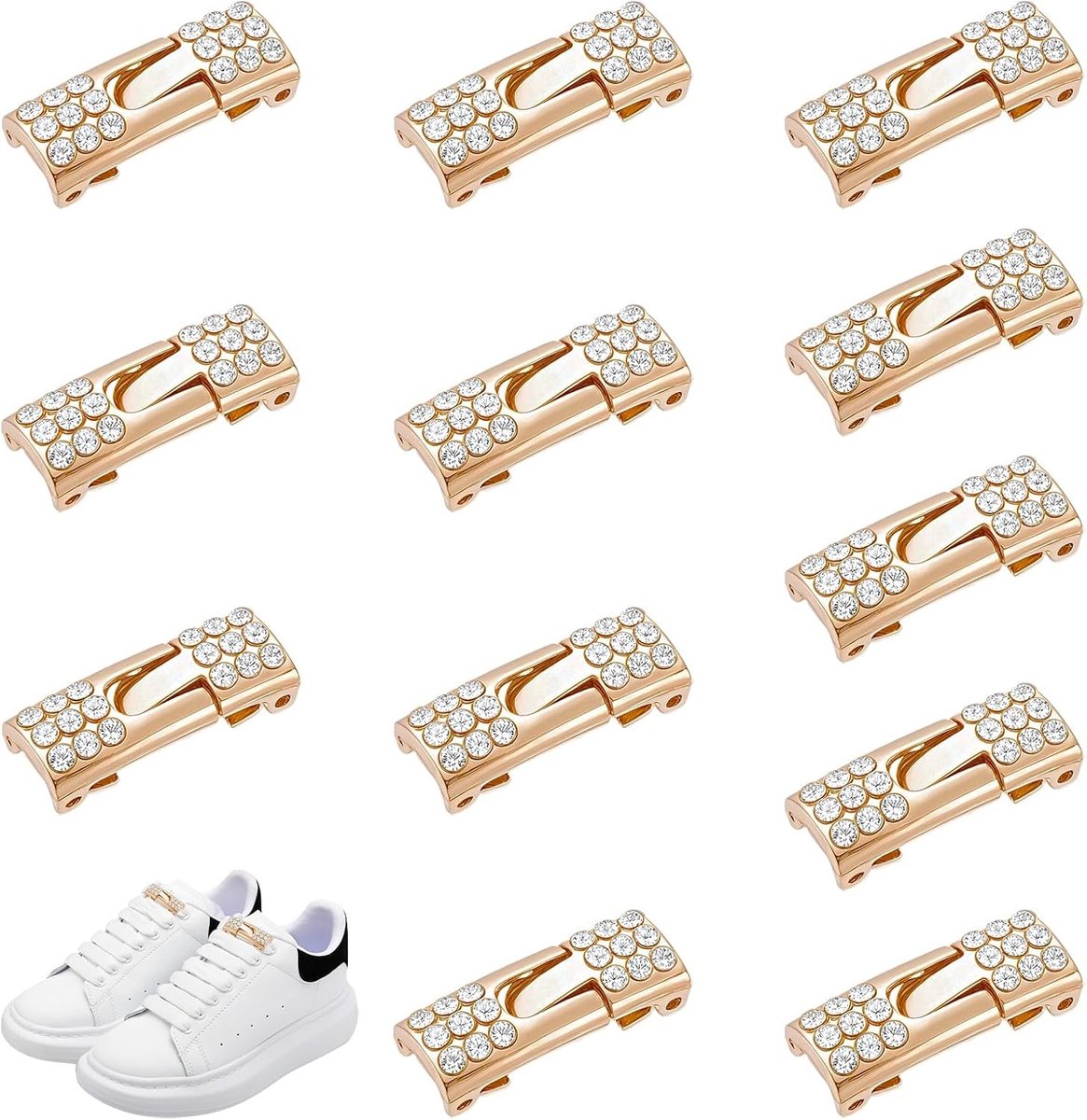 6 Paar Tieless Schoenveter Gespen met Bling Diamant, Gouden Connectoren voor Sneakers en Hardloopschoenen
