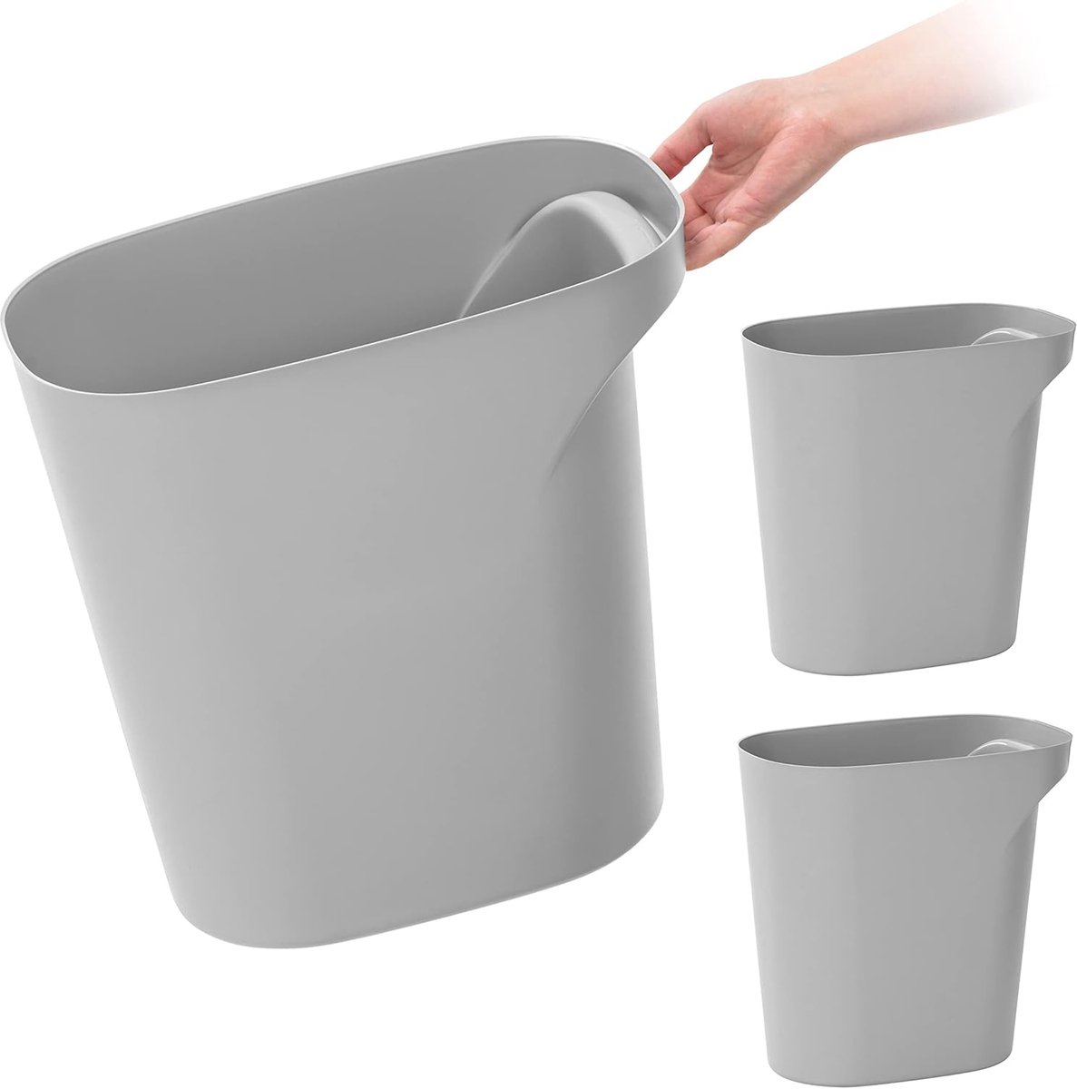 Prullenbak met deksel, 3-pack, 6 gallon, grijs, kunststof, ovaal, 38,7 x 24,5 x 38,7 cm