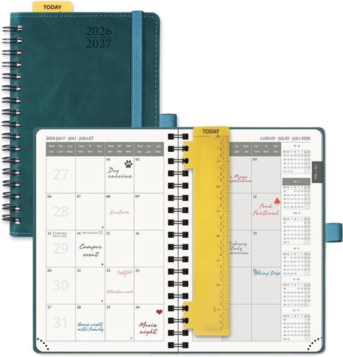 Maandplanner 2026 2027 - Agenda Pocket A6 - Tijd Beheren - 18 Maanden Dekking - 16 x 105 cm - Petrol