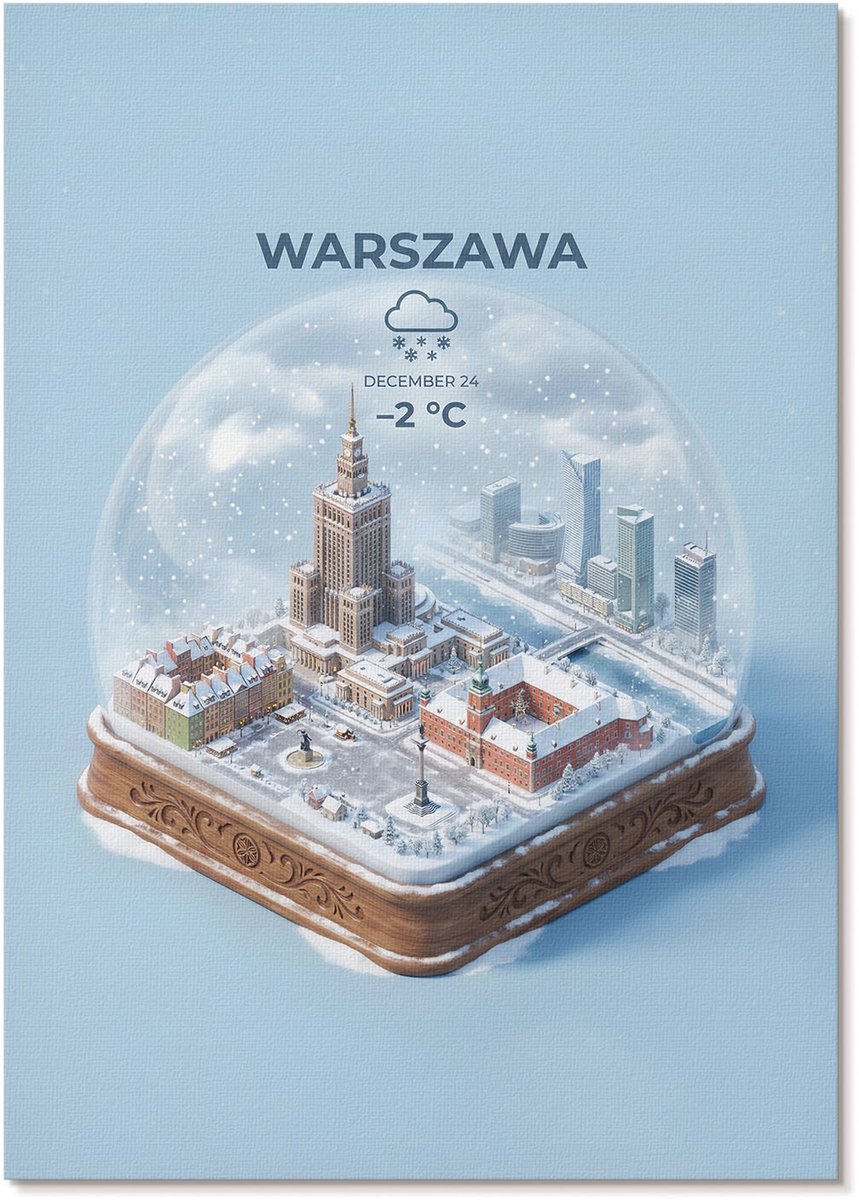 Tulup Polycanvas Poster - Sneeuwbol Warschau, Illustratie - A4 - Blauw Illustratie - Rechthoek - Muurdecoratie - Woonkamer, Slaapkamer, Kantoor - Modern